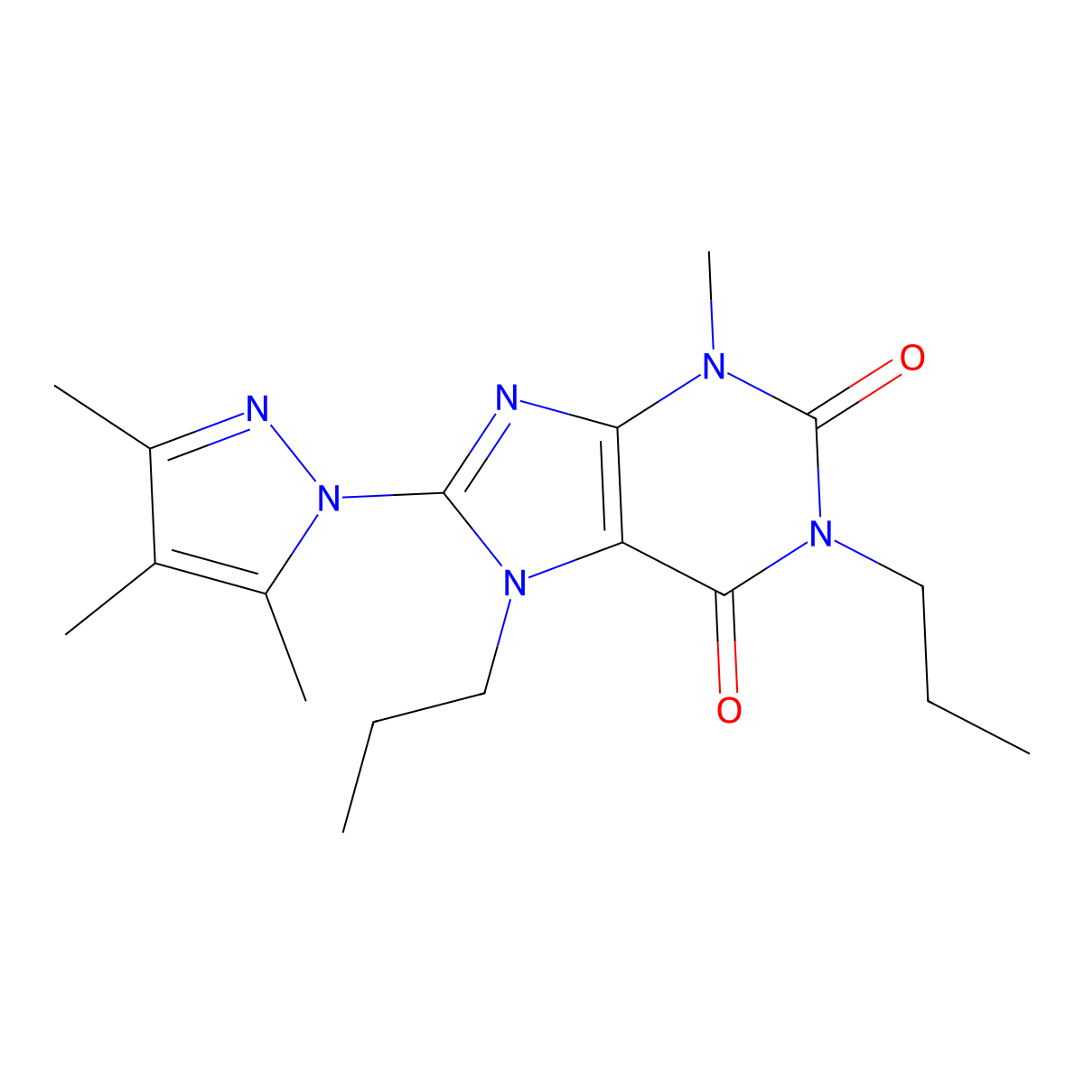 3-Methyl-1,7-dipropyl-8-(3,4,5-trimethylpyrazolyl)-1,3,7-trihydropurine-2,6-di one molecular structure, CAS 1014011-92-7