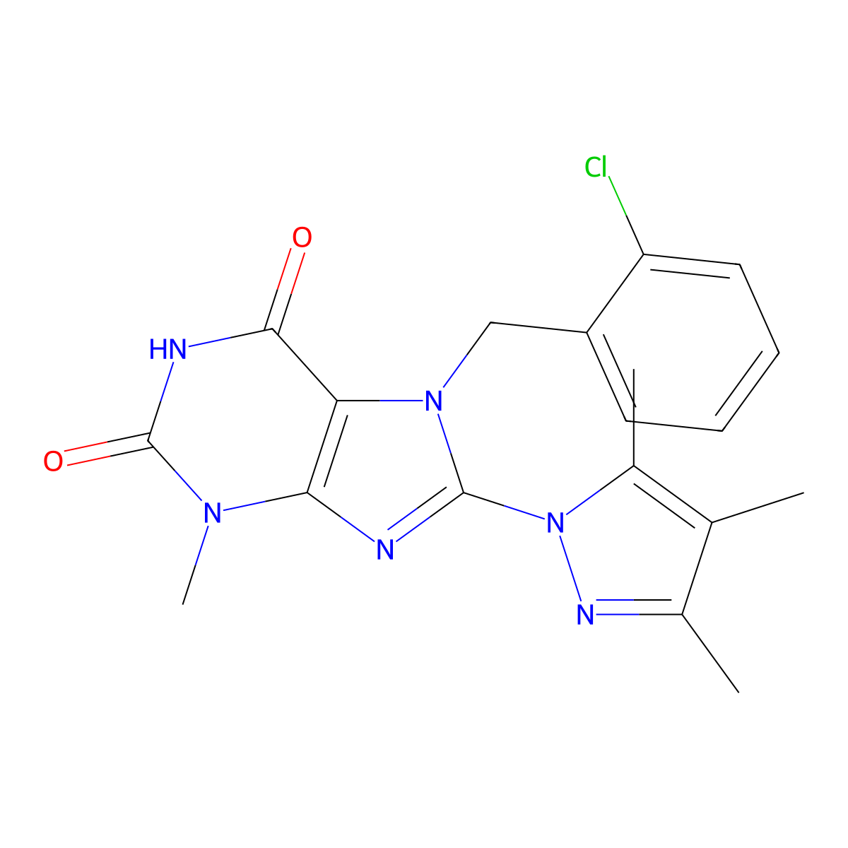 7-[(2-chlorophenyl)methyl]-3-methyl-8-(3,4,5-trimethyl-1H-pyrazol-1-yl)-2,3,6,7-tetrahydro-1H-purine-2,6-dione molecular structure, CAS 1014012-30-6