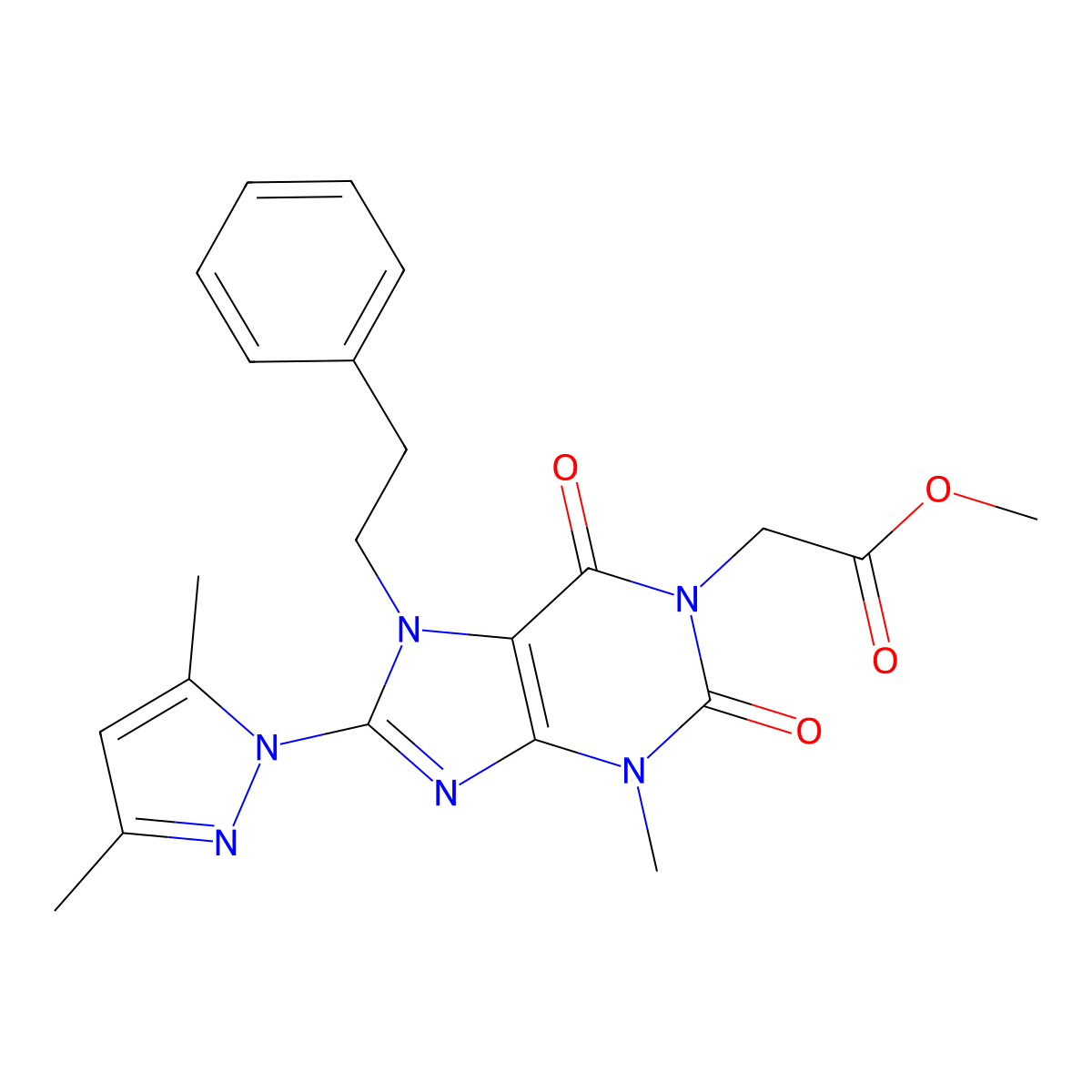 methyl 2-(8-(3,5-dimethyl-1H-pyrazol-1-yl)-3-methyl-2,6-dioxo-7-phenethyl-2,3,6,7-tetrahydro-1H-purin-1-yl)acetate molecular structure, CAS 1014012-37-3