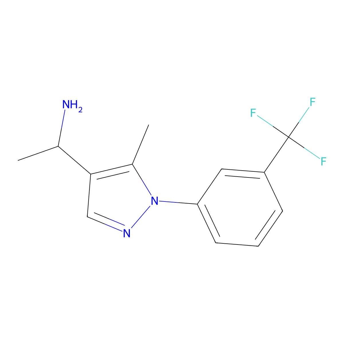 1-{5-methyl-1-[3-(trifluoromethyl)phenyl]-1H-pyrazol-4-yl}ethan-1-amine molecular structure, CAS 1014019-33-0