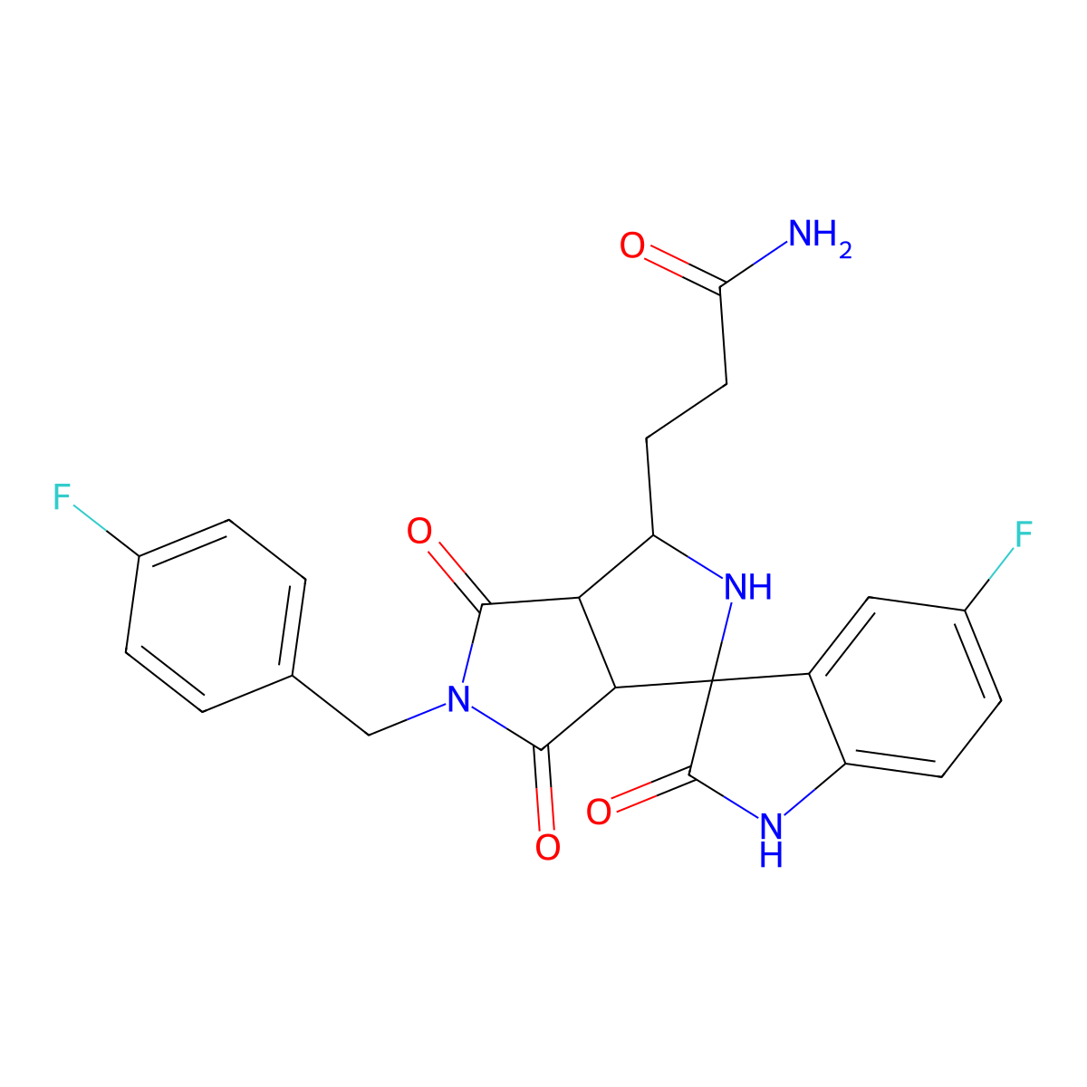 3-[(3aR,6aS)-5'-fluoro-5-[(4-fluorophenyl)methyl]-2',4,6-trioxospiro[1,2,3a,6a-tetrahydropyrrolo[3,4-c]pyrrole-3,3'-1H-indole]-1-yl]propanamide molecular structure, CAS 1014020-88-2