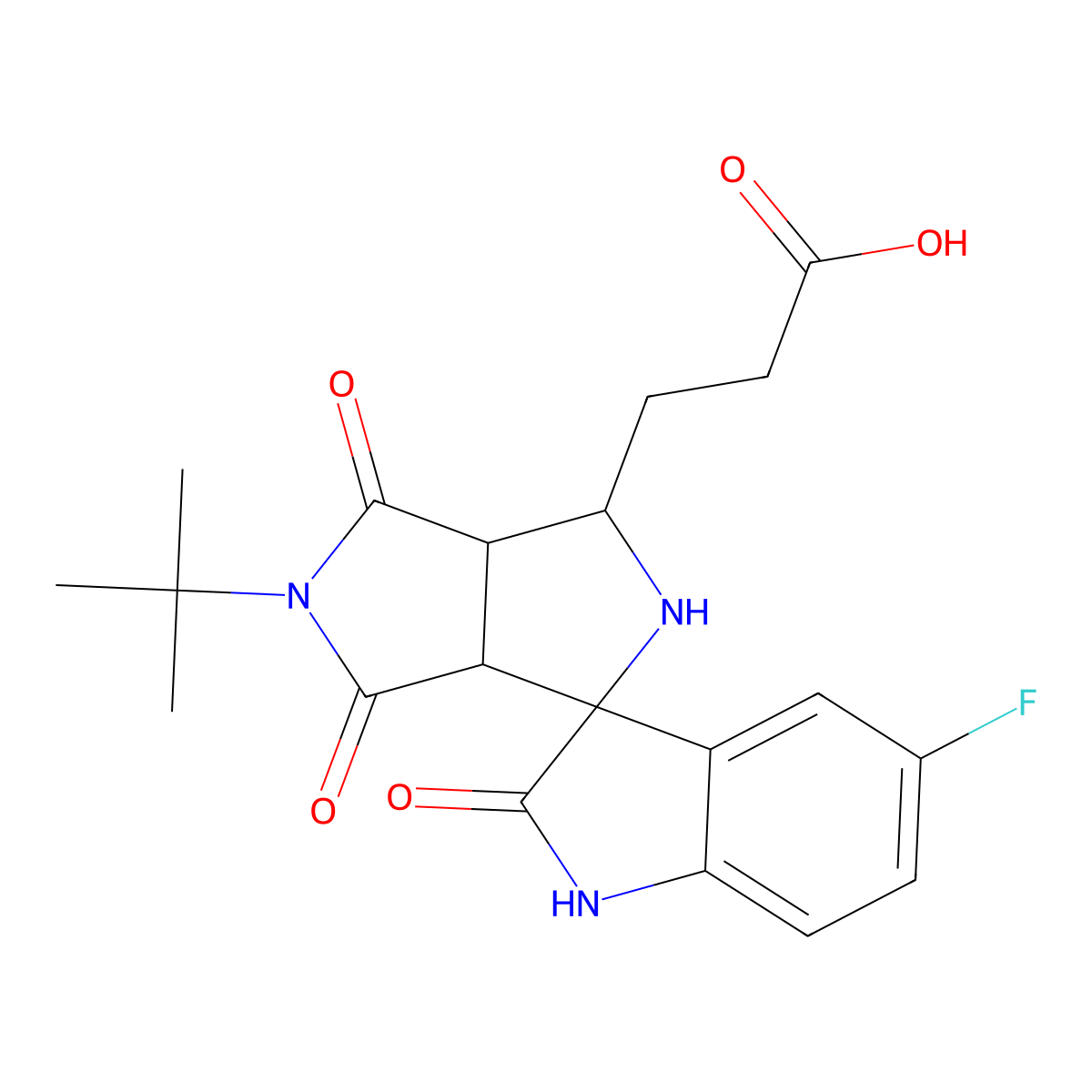 3-[(3aR,6aS)-5-tert-butyl-5'-fluoro-2',4,6-trioxospiro[1,2,3a,6a-tetrahydropyrrolo[3,4-c]pyrrole-3,3'-1H-indole]-1-yl]propanoic acid molecular structure, CAS 1014021-17-0