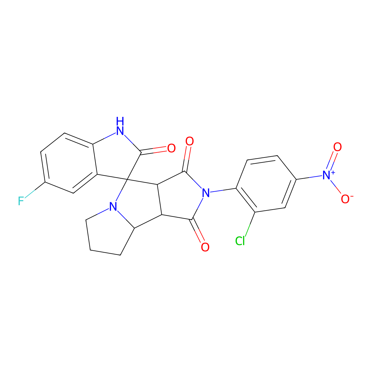 (3S,3'aR,8'aS,8'bS)-2'-(2-chloro-4-nitrophenyl)-5-fluorospiro[1H-indole-3,4'-3a,6,7,8,8a,8b-hexahydropyrrolo[3,4-a]pyrrolizine]-1',2,3'-trione molecular structure, CAS 1014021-36-3