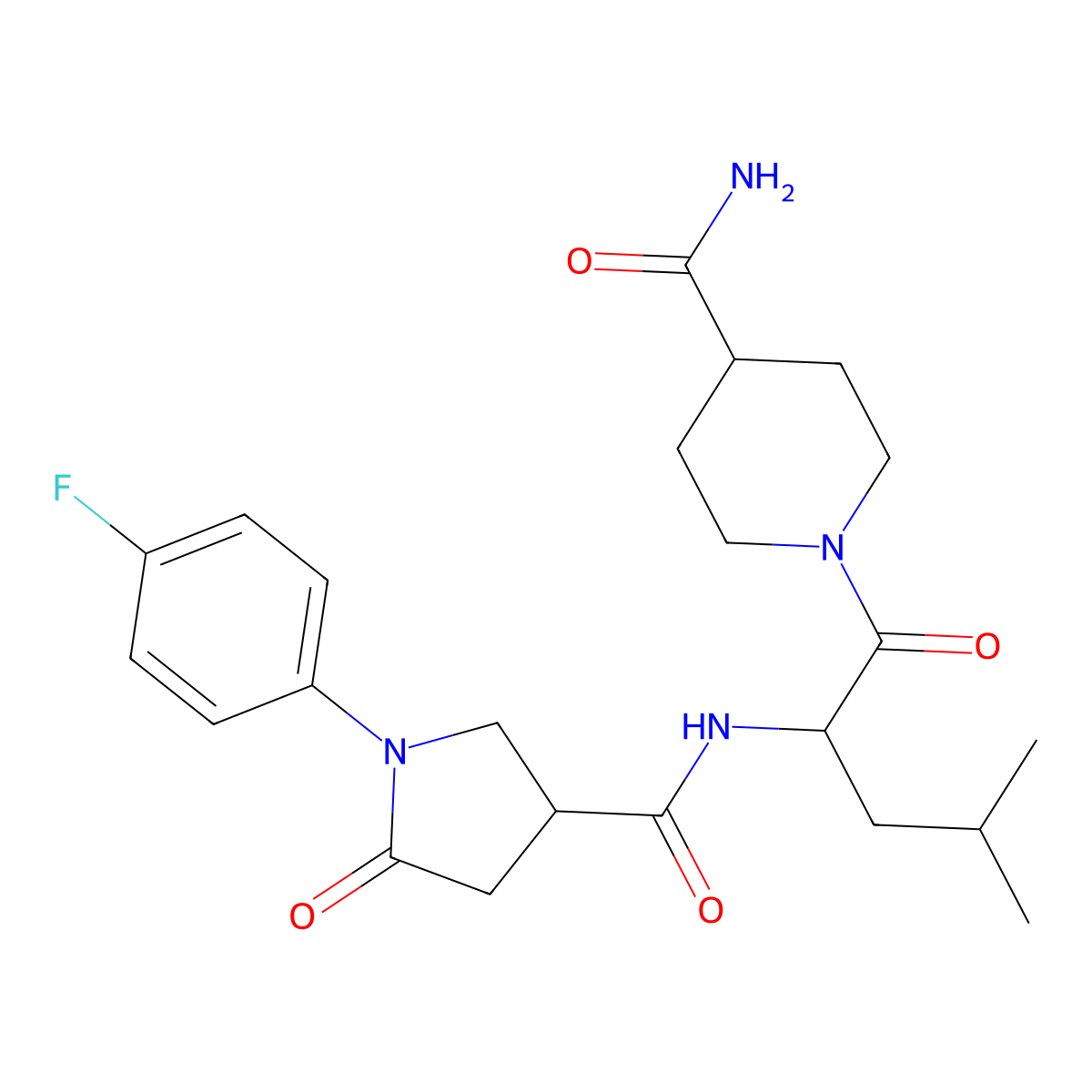 1-(N-{[1-(4-fluorophenyl)-5-oxopyrrolidin-3-yl]carbonyl}-L-leucyl)piperidine-4-carboxamide molecular structure, CAS 1014021-64-7