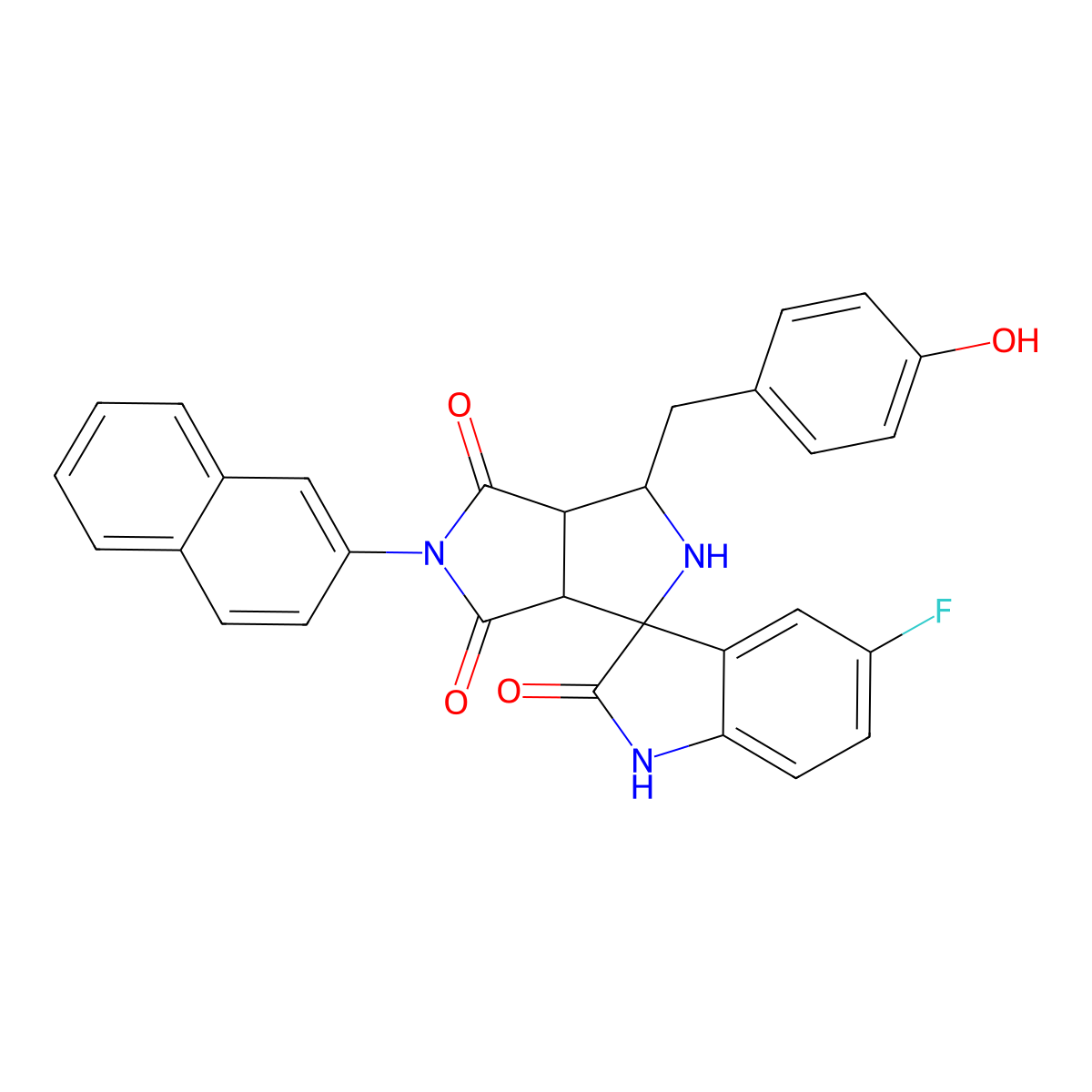 (3aR,6aS)-5'-fluoro-1-[(4-hydroxyphenyl)methyl]-5-naphthalen-2-ylspiro[1,2,3a,6a-tetrahydropyrrolo[3,4-c]pyrrole-3,3'-1H-indole]-2',4,6-trione molecular structure, CAS 1014022-48-0