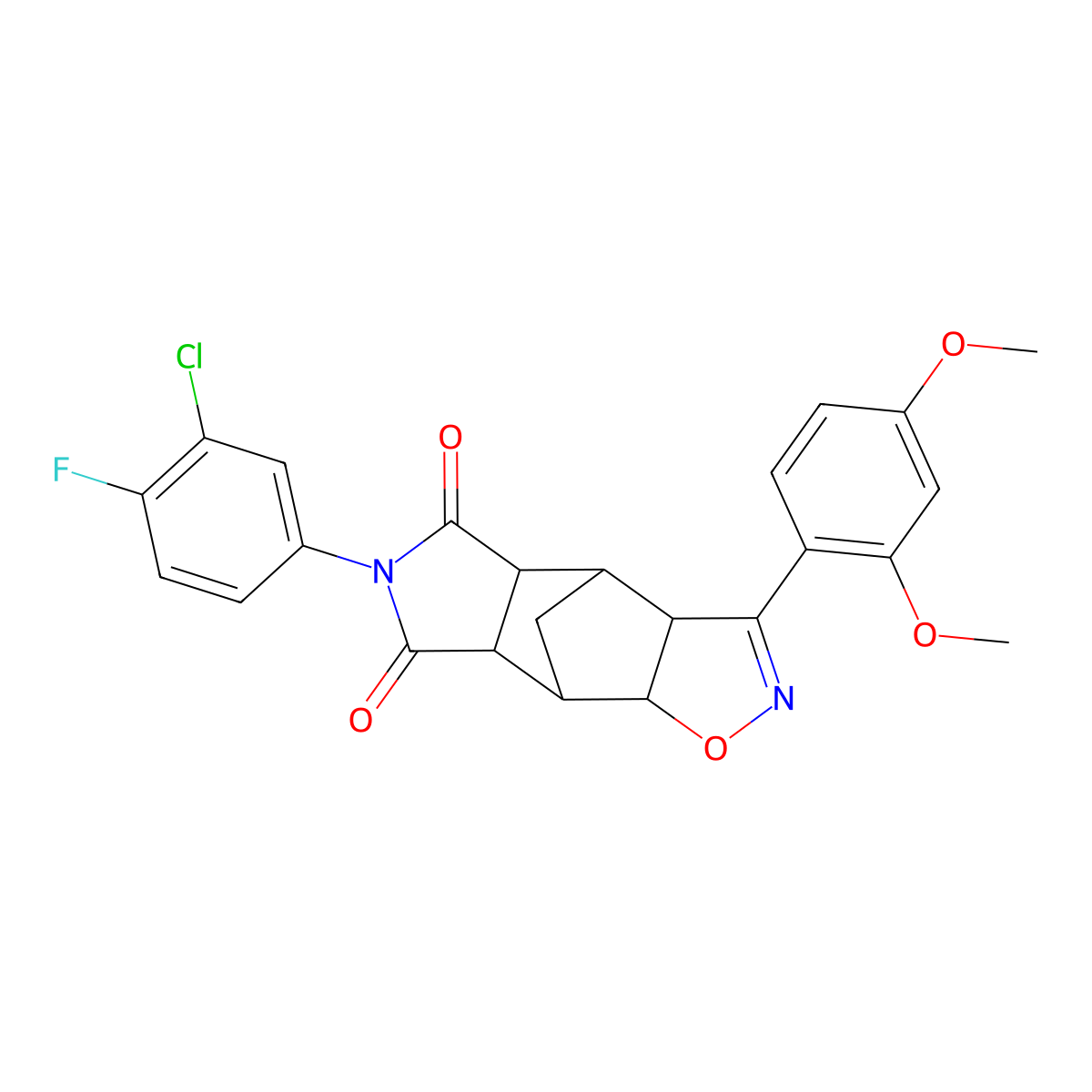 (3aR,4R,4aR,7aS,8R,8aR)-6-(3-chloro-4-fluorophenyl)-3-(2,4-dimethoxyphenyl)-4a,7a,8,8a-tetrahydro-3aH-4,8-methano[1,2]oxazolo[4,5-f]isoindole-5,7(4H,6H)-dione molecular structure, CAS 1014022-62-8