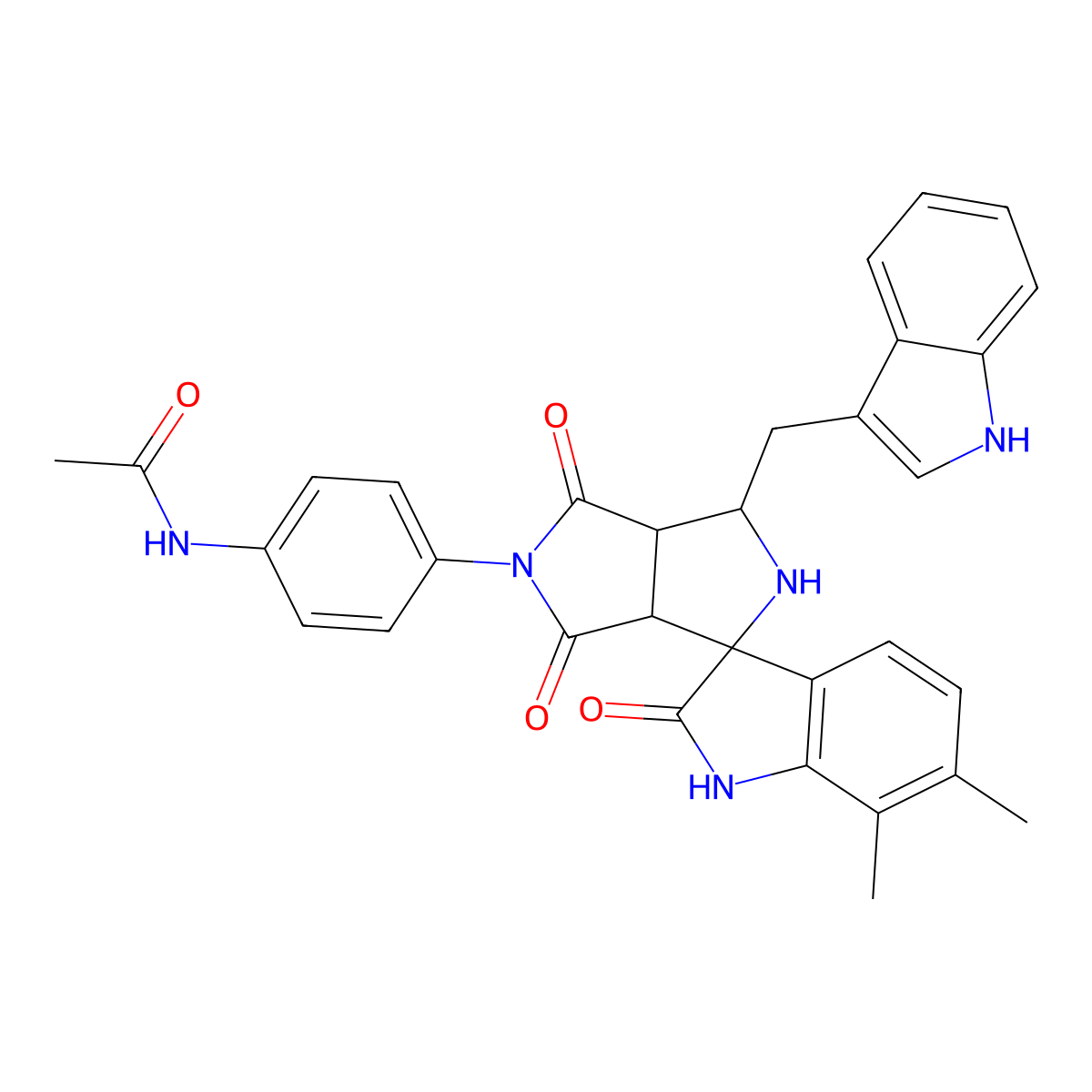 N-[4-[(3aR,6aS)-1-(1H-indol-3-ylmethyl)-6',7'-dimethyl-2',4,6-trioxospiro[1,2,3a,6a-tetrahydropyrrolo[3,4-c]pyrrole-3,3'-1H-indole]-5-yl]phenyl]acetamide molecular structure, CAS 1014022-81-1