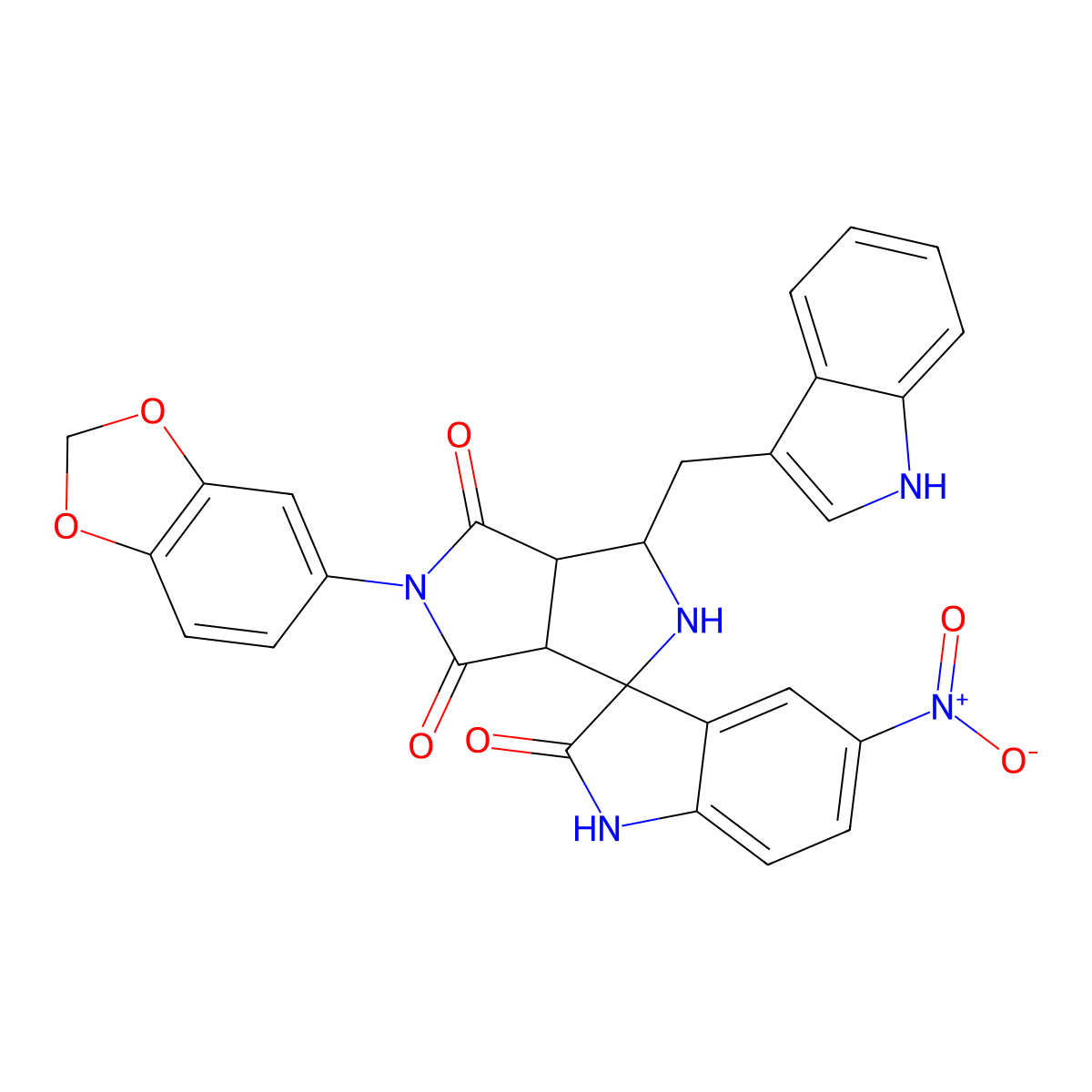 (3aR,6aS)-5-(1,3-benzodioxol-5-yl)-1-(1H-indol-3-ylmethyl)-5'-nitrospiro[1,2,3a,6a-tetrahydropyrrolo[3,4-c]pyrrole-3,3'-1H-indole]-2',4,6-trione molecular structure, CAS 1014022-87-7