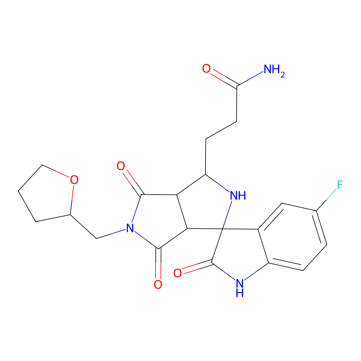 3-[(1S,3S,3aS,6aR)-5'-fluoro-2',4,6-trioxo-5-(oxolan-2-ylmethyl)spiro[1,2,3a,6a-tetrahydropyrrolo[3,4-c]pyrrole-3,3'-1H-indole]-1-yl]propanamide molecular structure, CAS 1014023-17-6