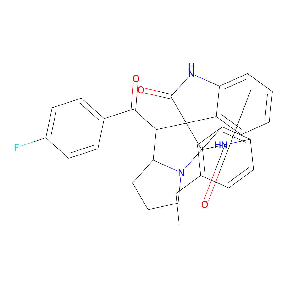 (1'S,3R,3'S,7a'S)-5''-ethyl-1'-[(4-fluorophenyl)carbonyl]-5',6',7',7a'-tetrahydro-1'H-dispiro[indole-3,2'-pyrrolizine-3',3''-indole]-2,2''(1H,1''H)-dione molecular structure, CAS 1014023-36-9