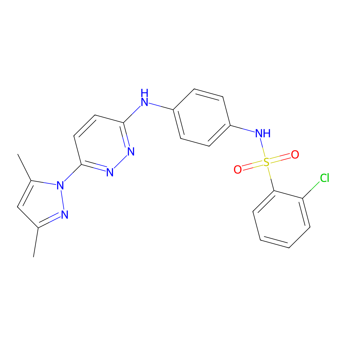2-chloro-N-(4-((6-(3,5-dimethyl-1H-pyrazol-1-yl)pyridazin-3-yl)amino)phenyl)benzenesulfonamide molecular structure, CAS 1014025-09-2
