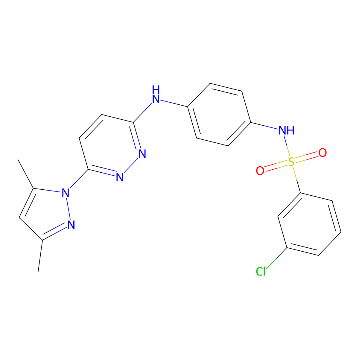 3-chloro-N-(4-((6-(3,5-dimethyl-1H-pyrazol-1-yl)pyridazin-3-yl)amino)phenyl)benzenesulfonamide molecular structure, CAS 1014025-29-6