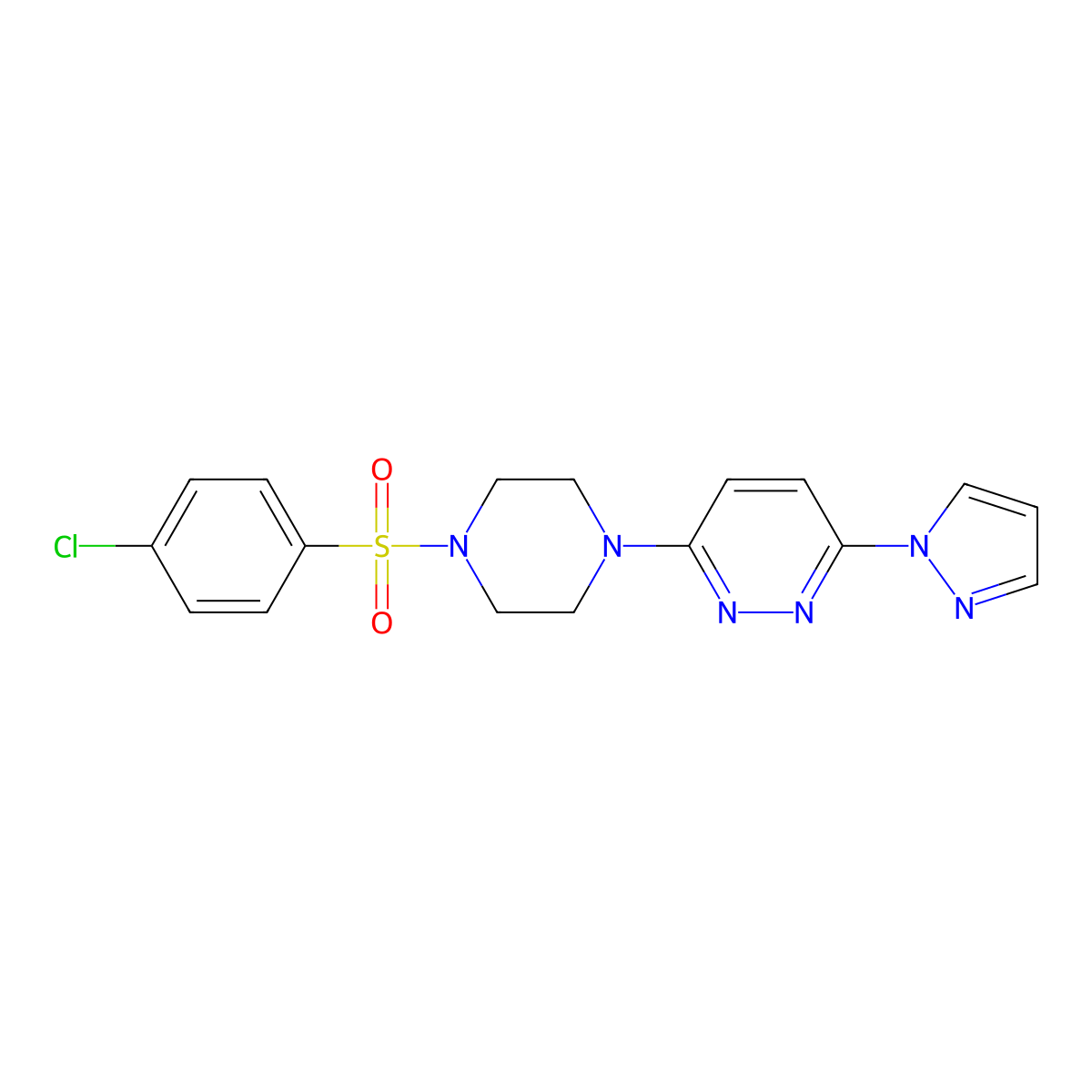 3-(4-((4-chlorophenyl)sulfonyl)piperazin-1-yl)-6-(1H-pyrazol-1-yl)pyridazine molecular structure, CAS 1014025-70-7