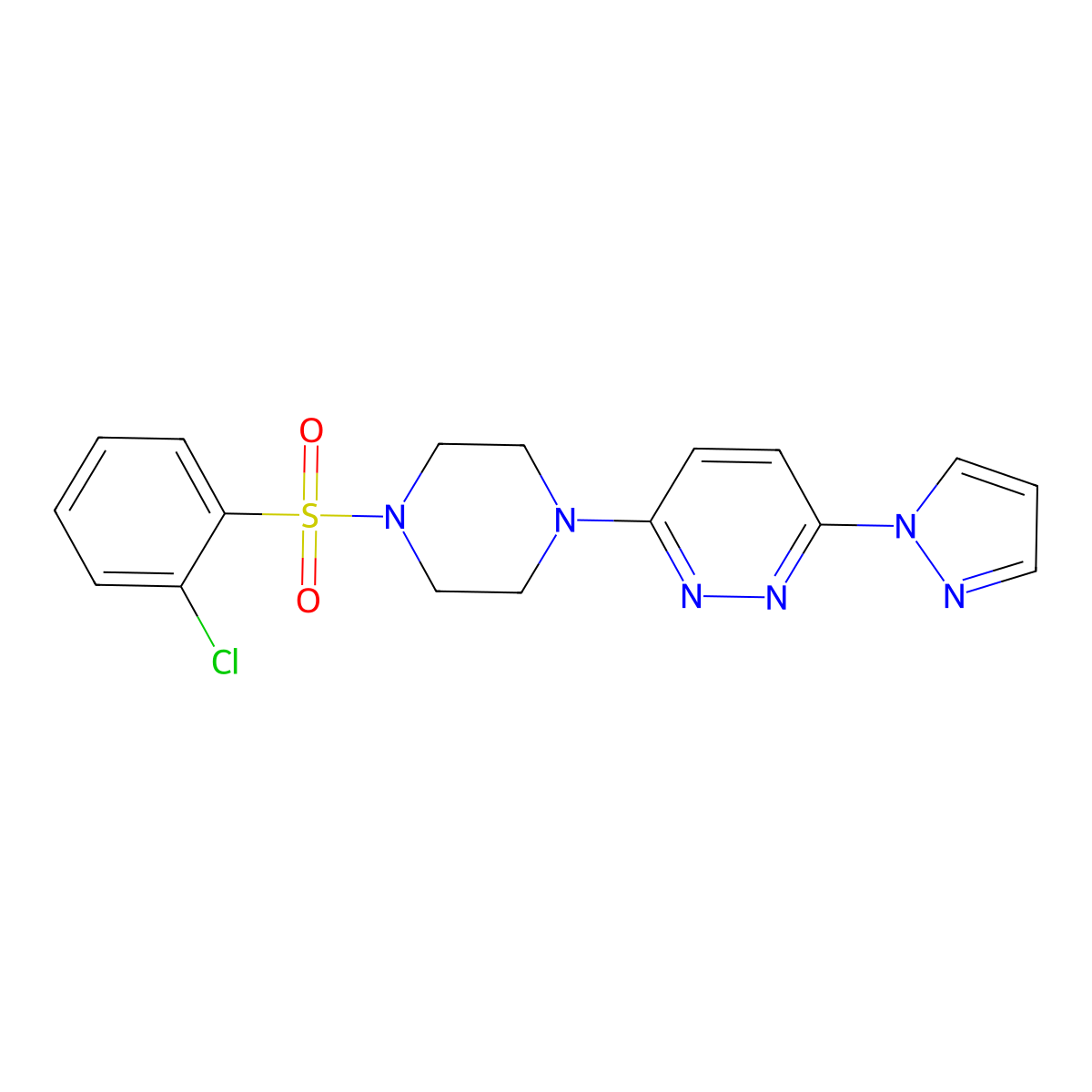 3-[4-(2-chlorobenzenesulfonyl)piperazin-1-yl]-6-(1H-pyrazol-1-yl)pyridazine molecular structure, CAS 1014025-80-9