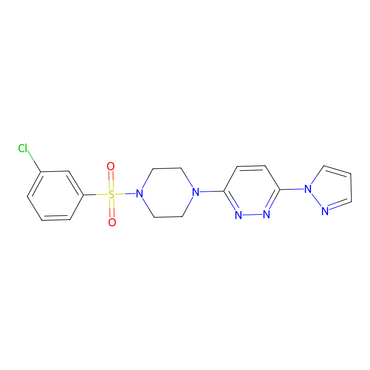 3-(4-((3-chlorophenyl)sulfonyl)piperazin-1-yl)-6-(1H-pyrazol-1-yl)pyridazine molecular structure, CAS 1014025-83-2
