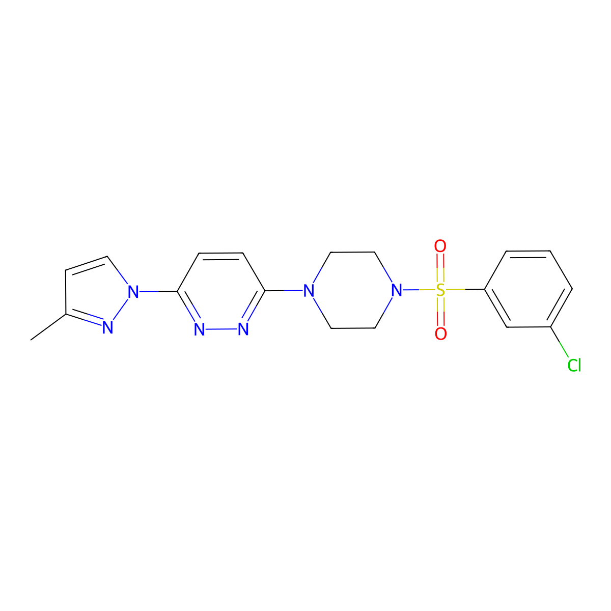 3-[4-(3-chlorobenzenesulfonyl)piperazin-1-yl]-6-(3-methyl-1H-pyrazol-1-yl)pyridazine molecular structure, CAS 1014025-90-1