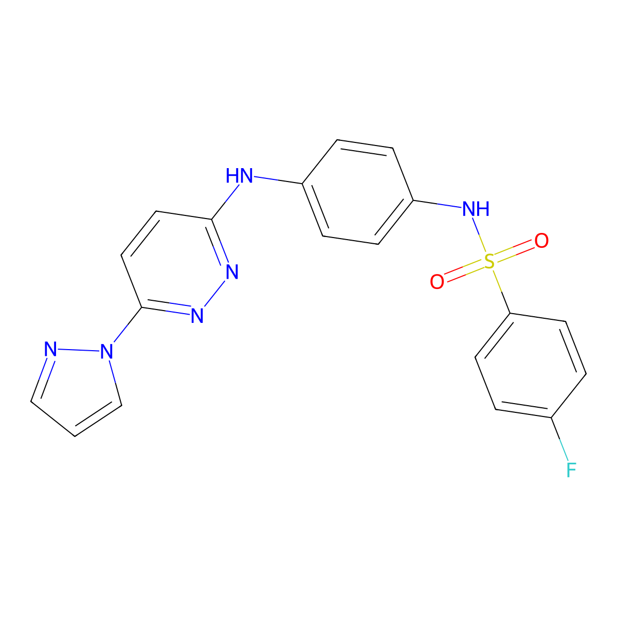 4-fluoro-N-(4-{[6-(1H-pyrazol-1-yl)pyridazin-3-yl]amino}phenyl)benzene-1-sulfonamide molecular structure, CAS 1014026-25-5