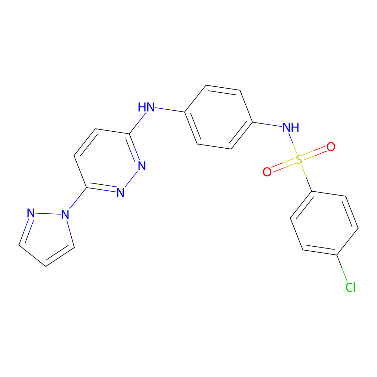 N-(4-((6-(1H-pyrazol-1-yl)pyridazin-3-yl)amino)phenyl)-4-chlorobenzenesulfonamide molecular structure, CAS 1014026-27-7