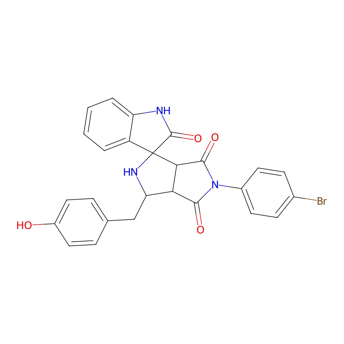 (1S,3R,3aR,6aS)-5-(4-bromophenyl)-1-[(4-hydroxyphenyl)methyl]spiro[1,2,3a,6a-tetrahydropyrrolo[3,4-c]pyrrole-3,3'-1H-indole]-2',4,6-trione molecular structure, CAS 1014026-32-4