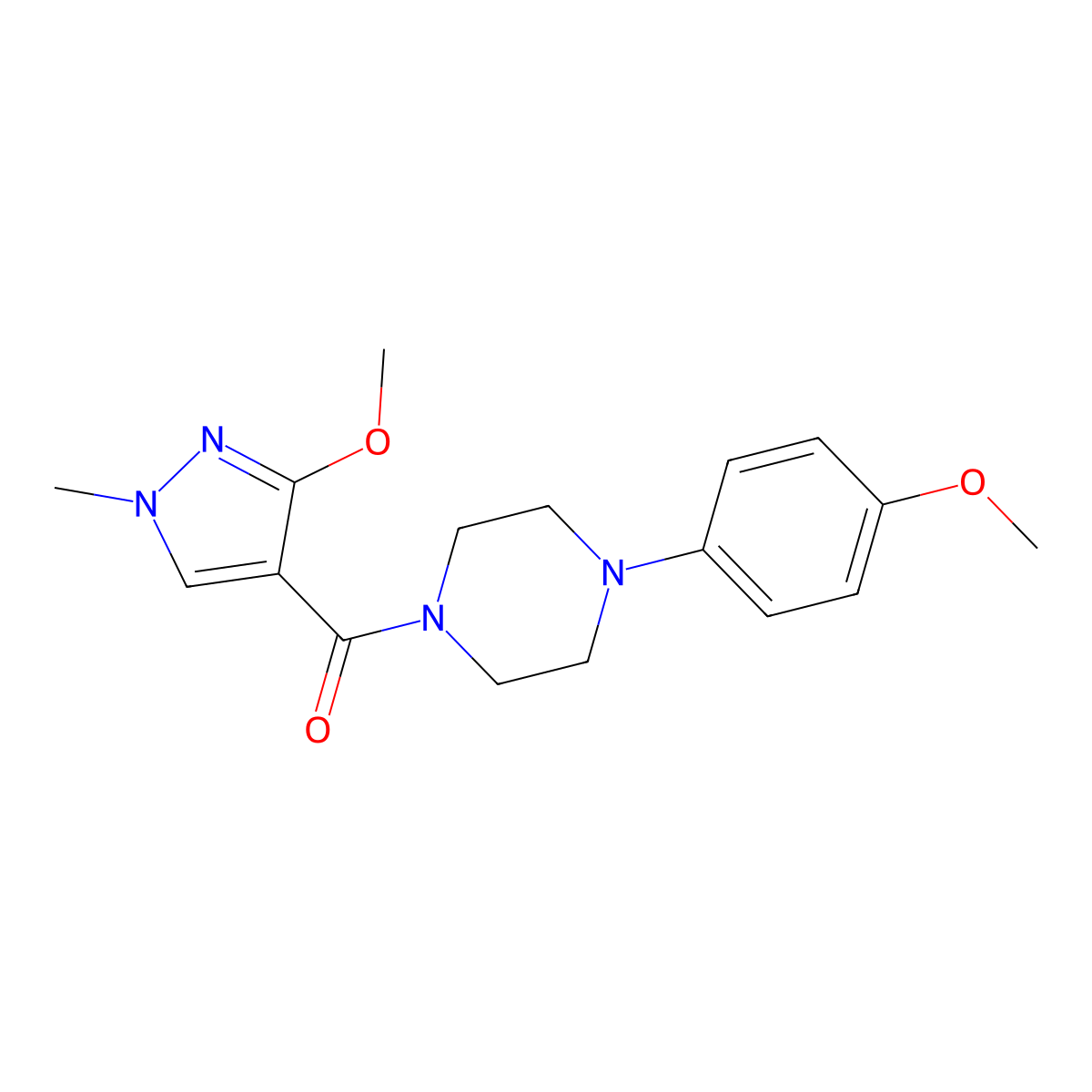 (3-methoxy-1-methyl-1H-pyrazol-4-yl)(4-(4-methoxyphenyl)piperazin-1-yl)methanone molecular structure, CAS 1014026-70-0