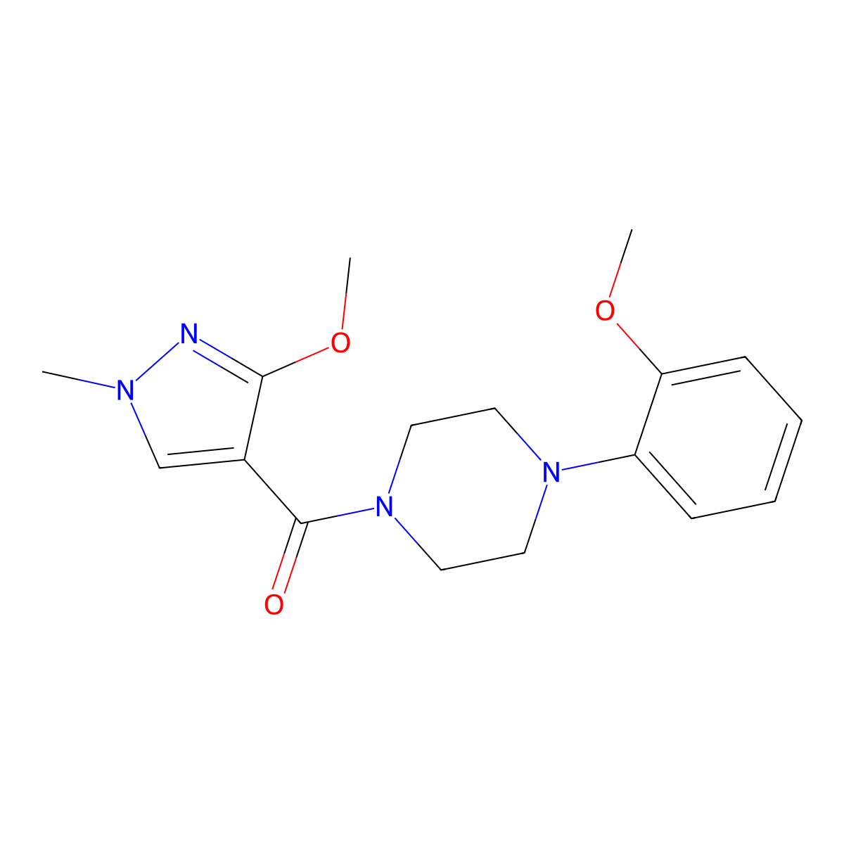 1-(3-methoxy-1-methyl-1H-pyrazole-4-carbonyl)-4-(2-methoxyphenyl)piperazine molecular structure, CAS 1014026-74-4