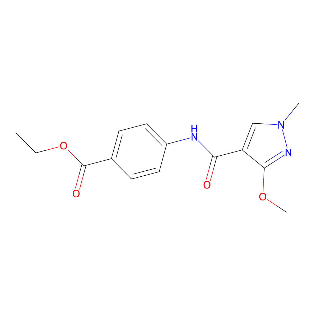 ethyl 4-(3-methoxy-1-methyl-1H-pyrazole-4-carboxamido)benzoate molecular structure, CAS 1014026-77-7