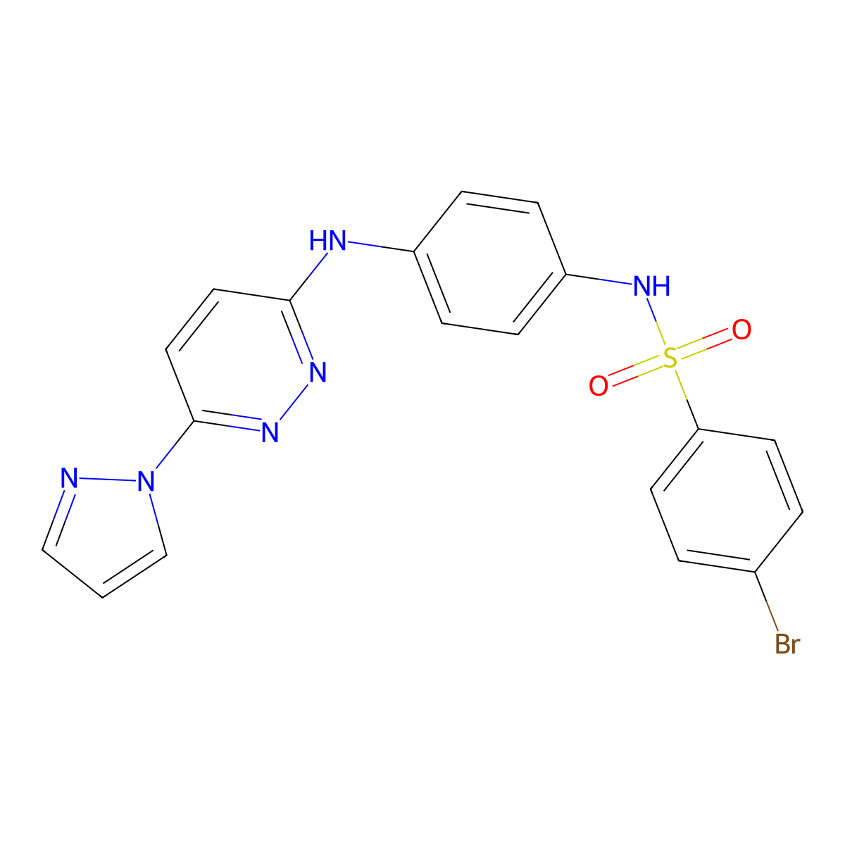 N-(4-((6-(1H-pyrazol-1-yl)pyridazin-3-yl)amino)phenyl)-4-bromobenzenesulfonamide molecular structure, CAS 1014026-90-4