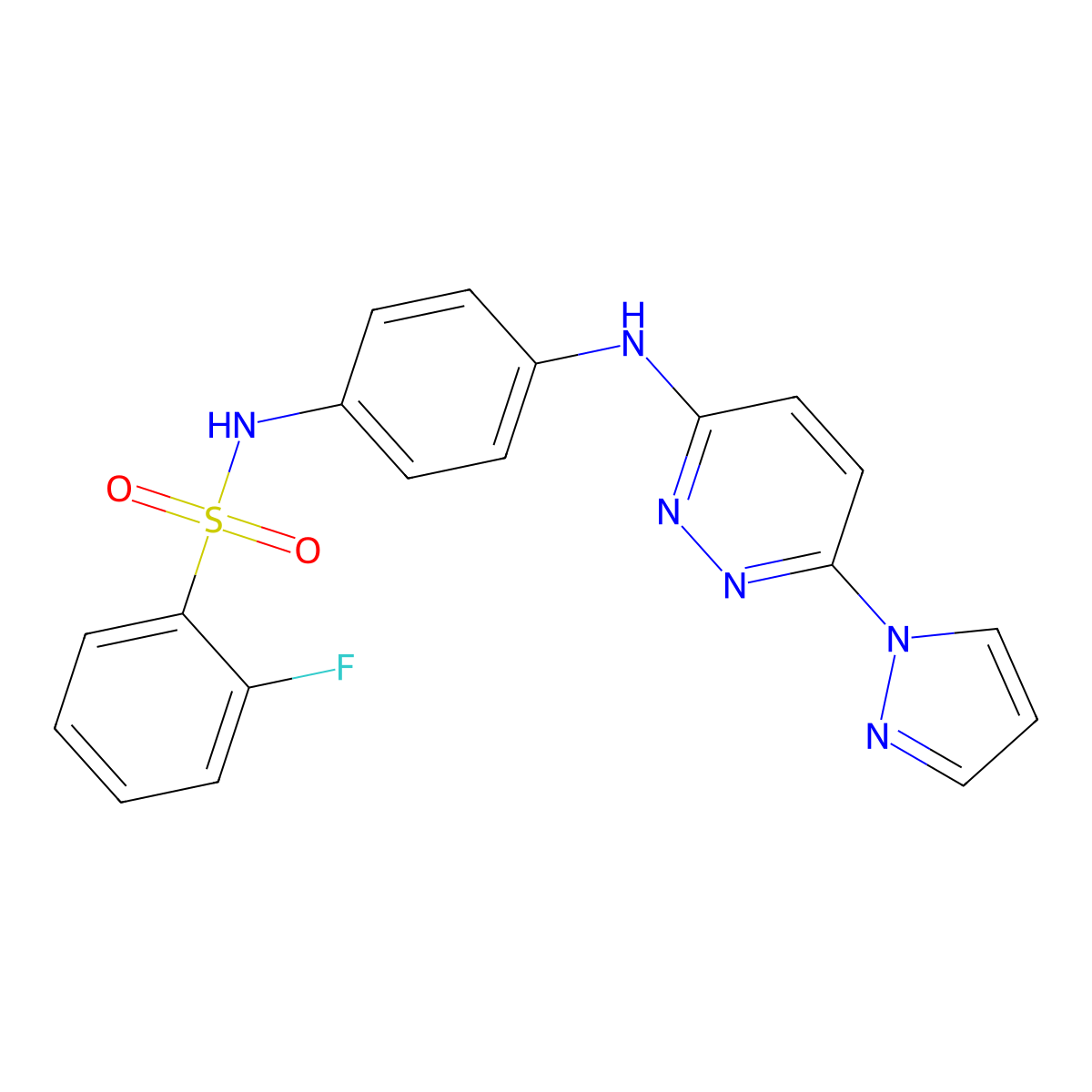 N-(4-((6-(1H-pyrazol-1-yl)pyridazin-3-yl)amino)phenyl)-2-fluorobenzenesulfonamide molecular structure, CAS 1014027-02-1