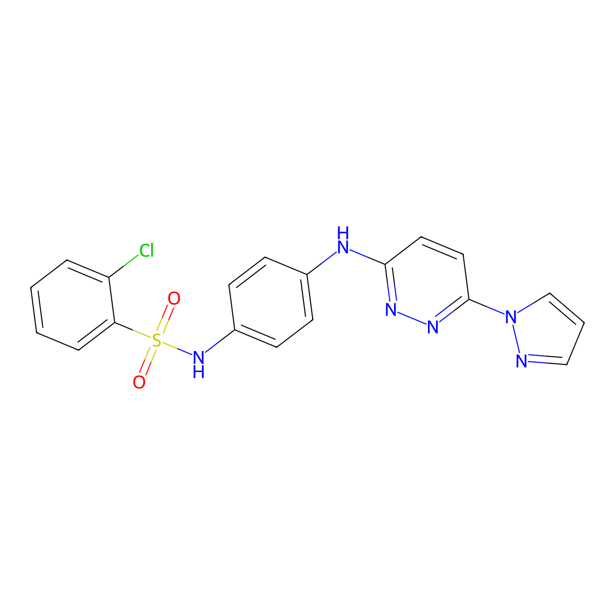 2-chloro-N-(4-{[6-(1H-pyrazol-1-yl)pyridazin-3-yl]amino}phenyl)benzene-1-sulfonamide molecular structure, CAS 1014027-31-6