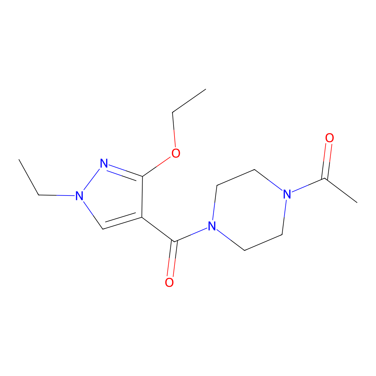 1-(4-(3-ethoxy-1-ethyl-1H-pyrazole-4-carbonyl)piperazin-1-yl)ethanone molecular structure, CAS 1014027-41-8