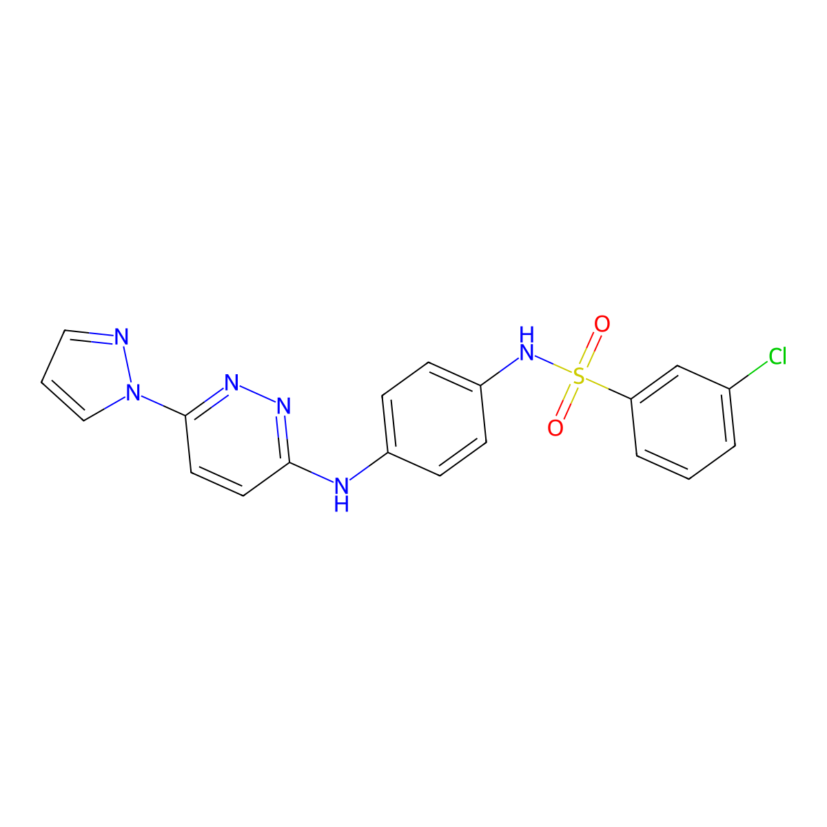 N-(4-((6-(1H-pyrazol-1-yl)pyridazin-3-yl)amino)phenyl)-3-chlorobenzenesulfonamide molecular structure, CAS 1014027-48-5