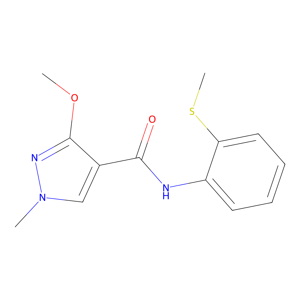 3-methoxy-1-methyl-N-(2-(methylthio)phenyl)-1H-pyrazole-4-carboxamide molecular structure, CAS 1014027-49-6