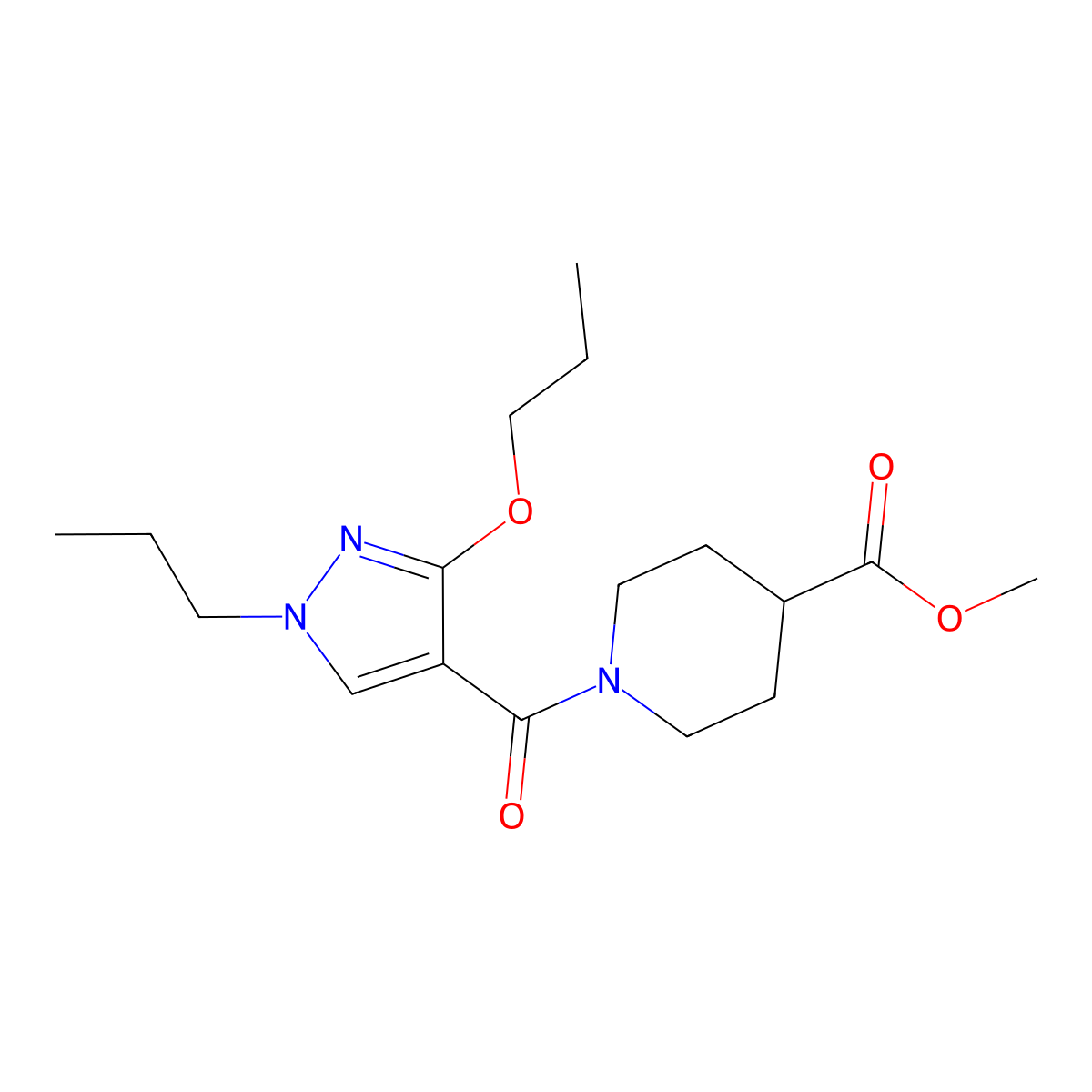 methyl 1-(3-propoxy-1-propyl-1H-pyrazole-4-carbonyl)piperidine-4-carboxylate molecular structure, CAS 1014027-61-2