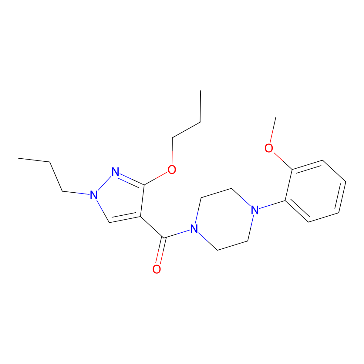 (4-(2-methoxyphenyl)piperazin-1-yl)(3-propoxy-1-propyl-1H-pyrazol-4-yl)methanone molecular structure, CAS 1014027-71-4