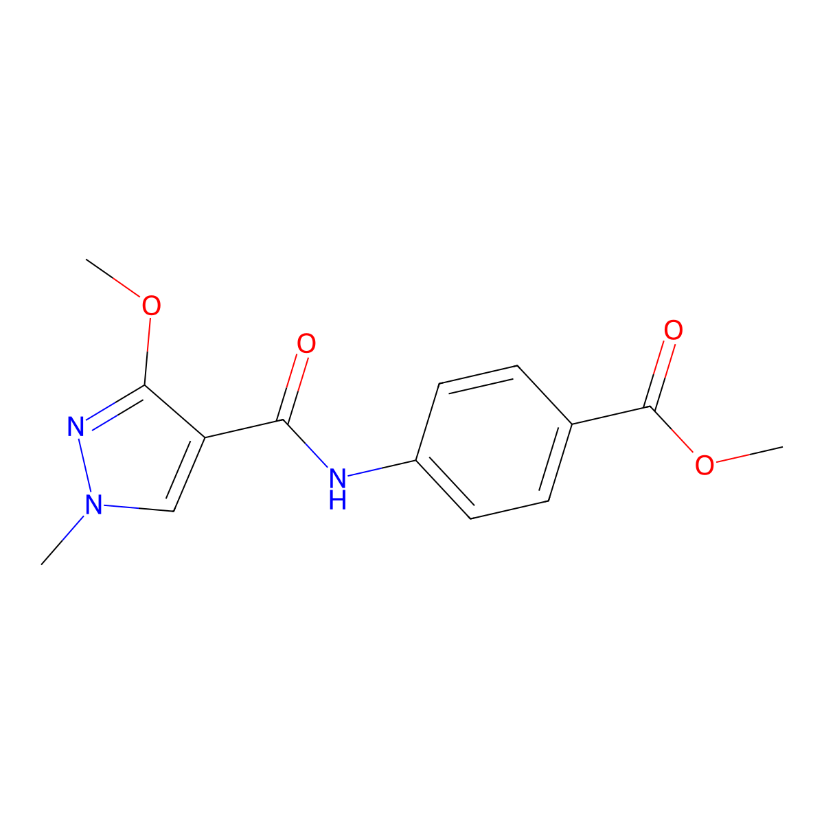 methyl 4-(3-methoxy-1-methyl-1H-pyrazole-4-carboxamido)benzoate molecular structure, CAS 1014027-82-7