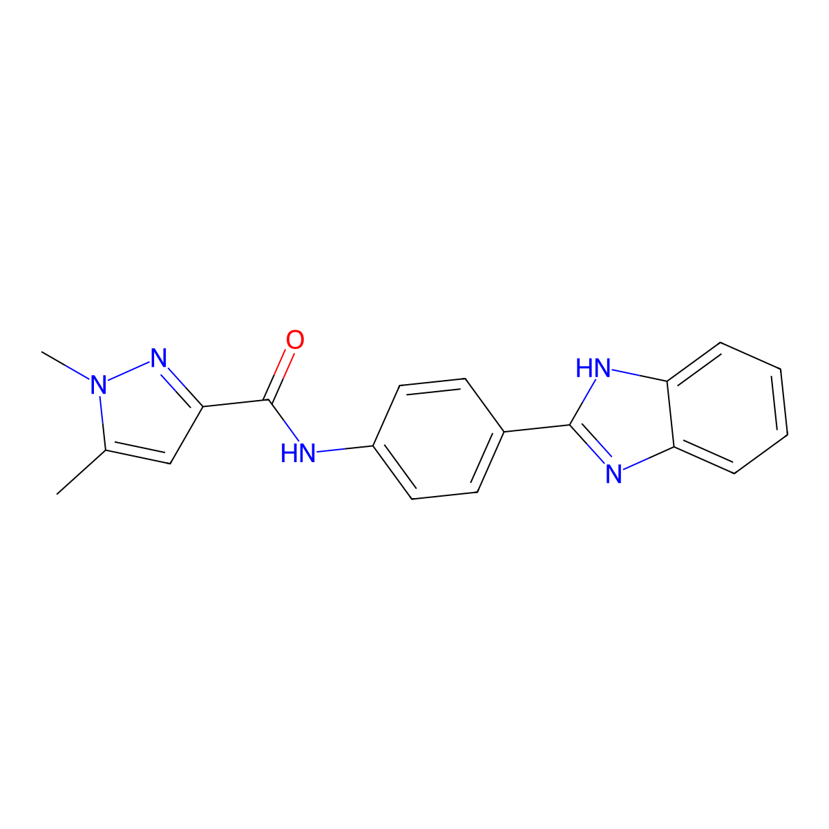 N-(4-(1H-benzo[d]imidazol-2-yl)phenyl)-1,5-dimethyl-1H-pyrazole-3-carboxamide molecular structure, CAS 1014027-98-5