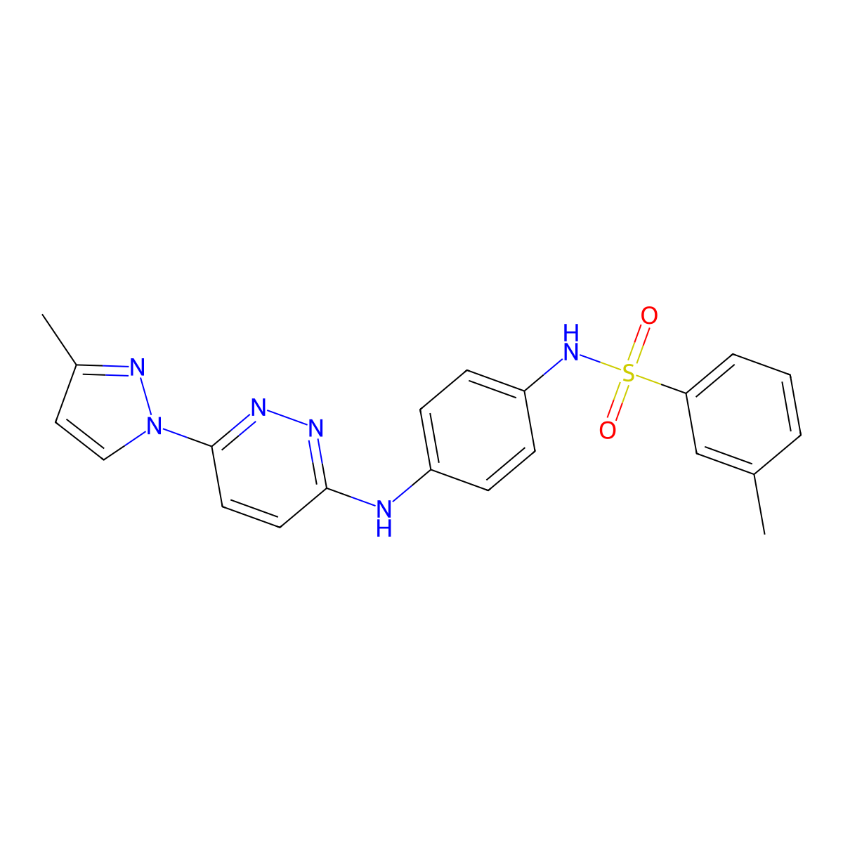 3-methyl-N-(4-((6-(3-methyl-1H-pyrazol-1-yl)pyridazin-3-yl)amino)phenyl)benzenesulfonamide molecular structure, CAS 1014028-09-1