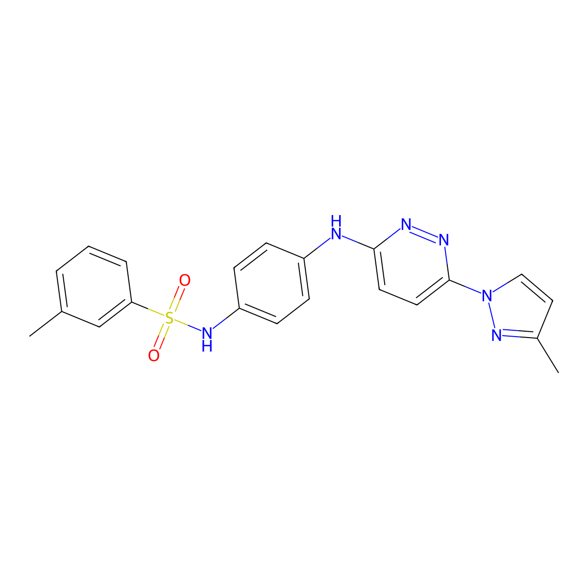 3-methyl-N-(4-((6-(3-methyl-1H-pyrazol-1-yl)pyridazin-3-yl)amino)phenyl)benzenesulfonamide molecular structure, CAS 1014028-09-1
