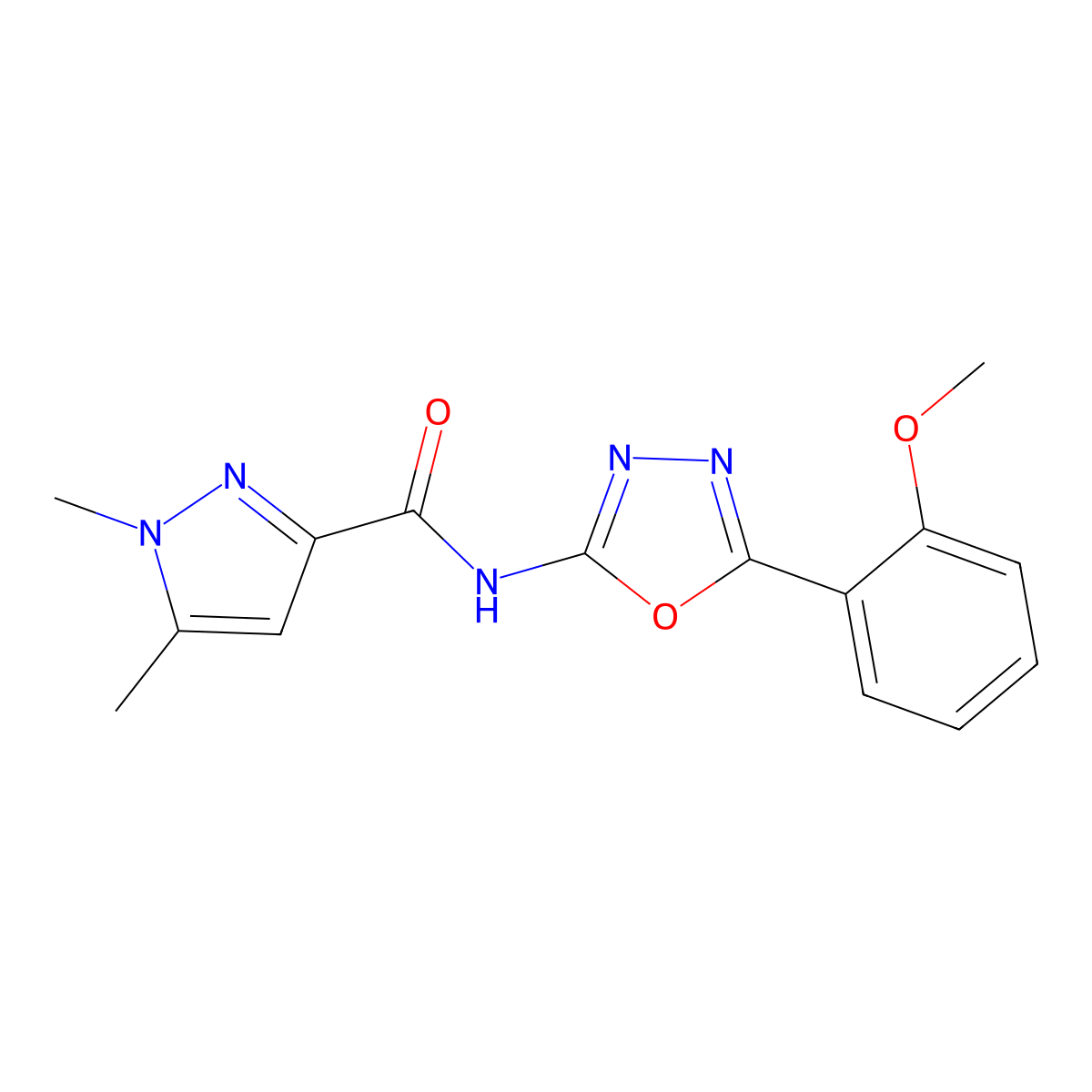 N-(5-(2-methoxyphenyl)-1,3,4-oxadiazol-2-yl)-1,5-dimethyl-1H-pyrazole-3-carboxamide molecular structure, CAS 1014028-15-9