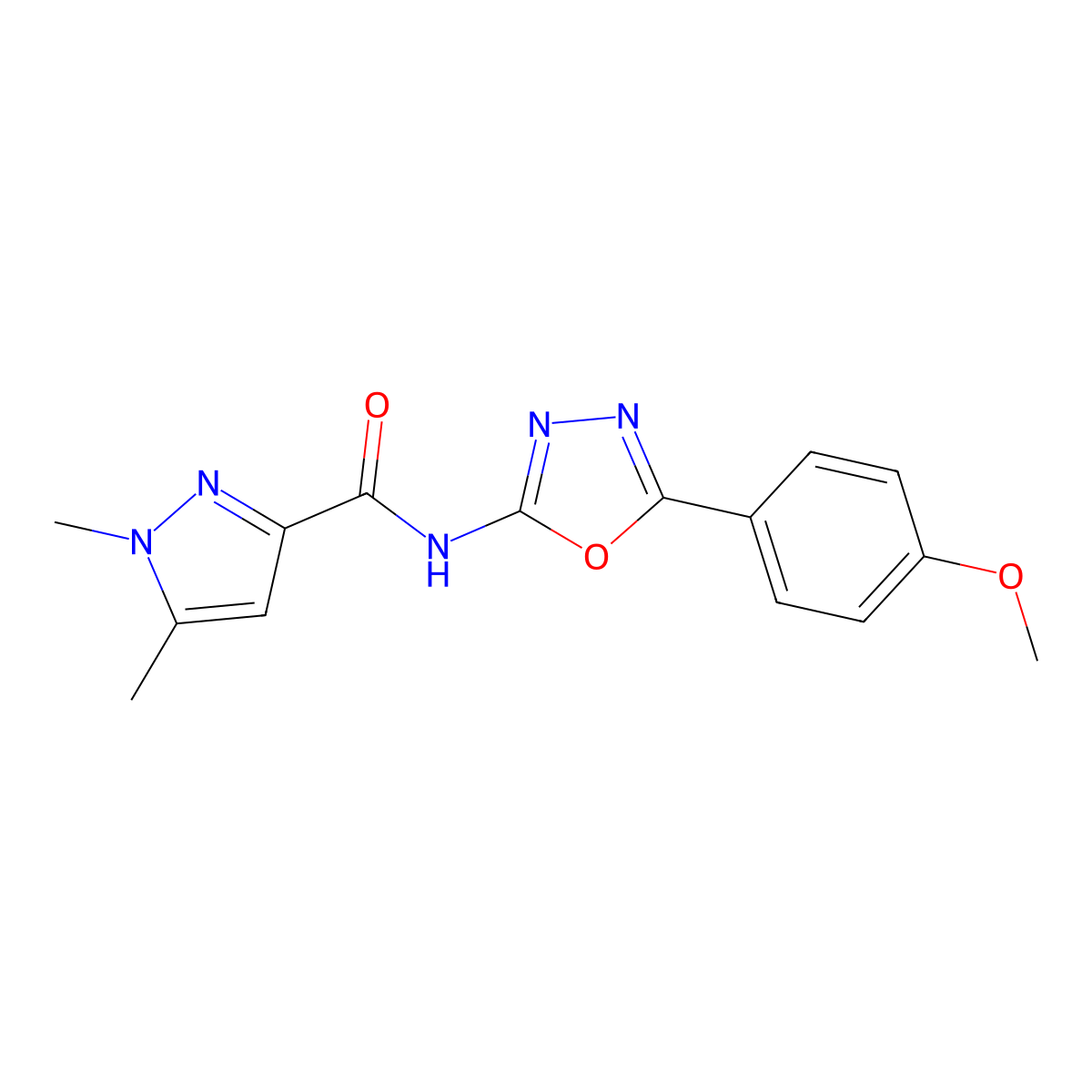 N-(5-(4-methoxyphenyl)-1,3,4-oxadiazol-2-yl)-1,5-dimethyl-1H-pyrazole-3-carboxamide molecular structure, CAS 1014028-32-0