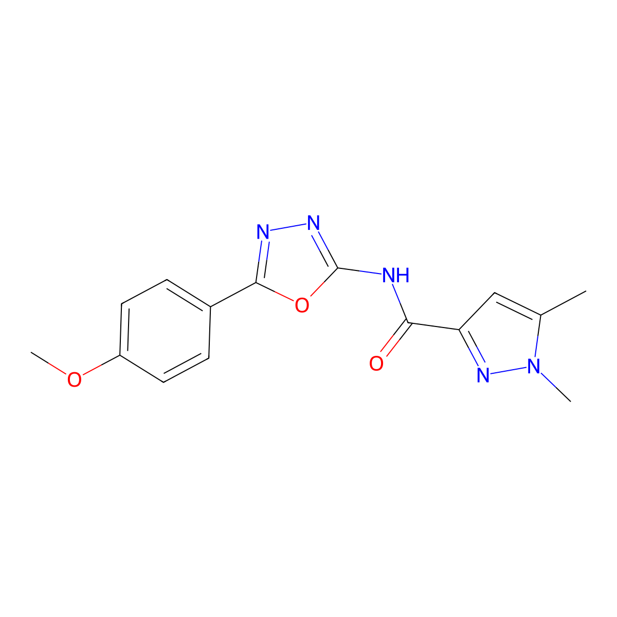 N-(5-(4-methoxyphenyl)-1,3,4-oxadiazol-2-yl)-1,5-dimethyl-1H-pyrazole-3-carboxamide molecular structure, CAS 1014028-32-0