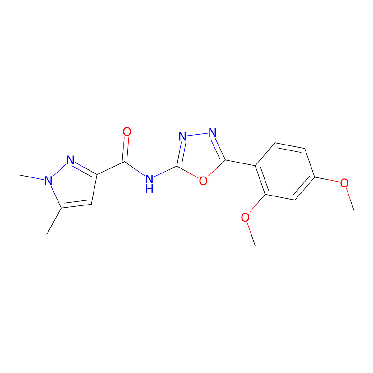 N-[5-(2,4-dimethoxyphenyl)-1,3,4-oxadiazol-2-yl]-1,5-dimethyl-1H-pyrazole-3-carboxamide molecular structure, CAS 1014028-39-7