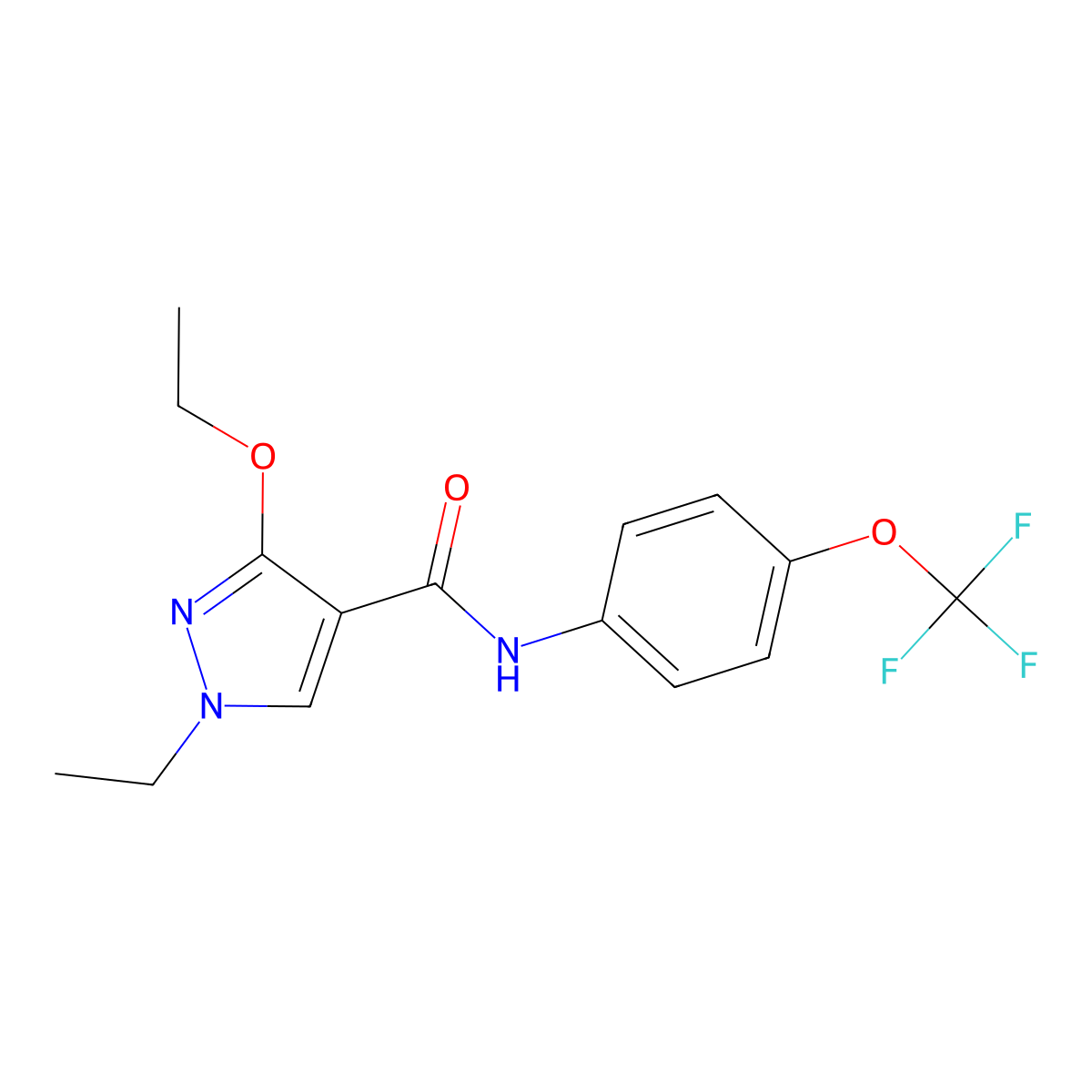 3-ethoxy-1-ethyl-N-(4-(trifluoromethoxy)phenyl)-1H-pyrazole-4-carboxamide molecular structure, CAS 1014028-40-0
