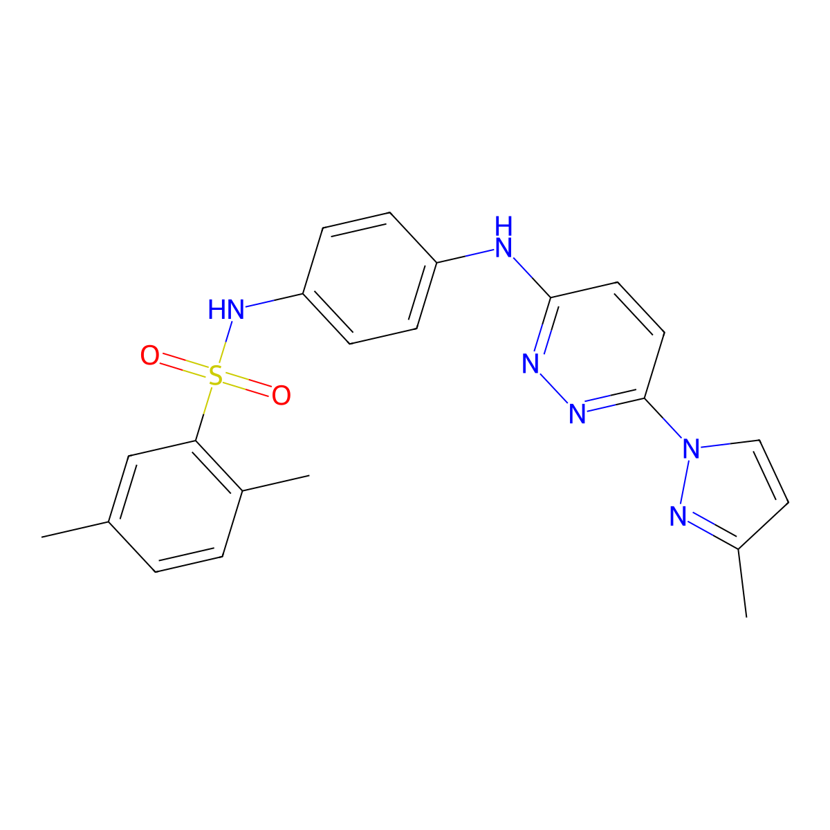 2,5-dimethyl-N-(4-{[6-(3-methyl-1H-pyrazol-1-yl)pyridazin-3-yl]amino}phenyl)benzene-1-sulfonamide molecular structure, CAS 1014028-47-7
