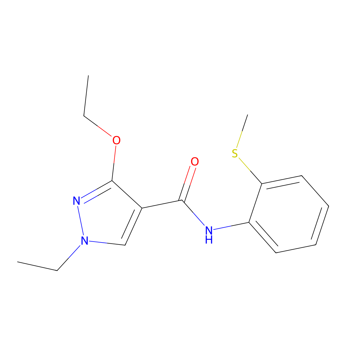 3-ethoxy-1-ethyl-N-(2-(methylthio)phenyl)-1H-pyrazole-4-carboxamide molecular structure, CAS 1014028-51-3