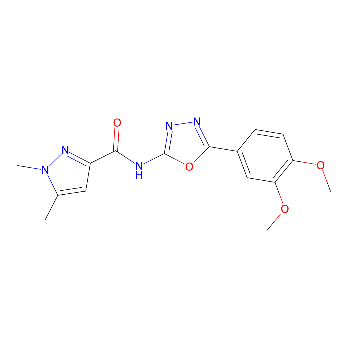 N-[5-(3,4-dimethoxyphenyl)-1,3,4-oxadiazol-2-yl]-1,5-dimethyl-1H-pyrazole-3-carboxamide molecular structure, CAS 1014028-56-8