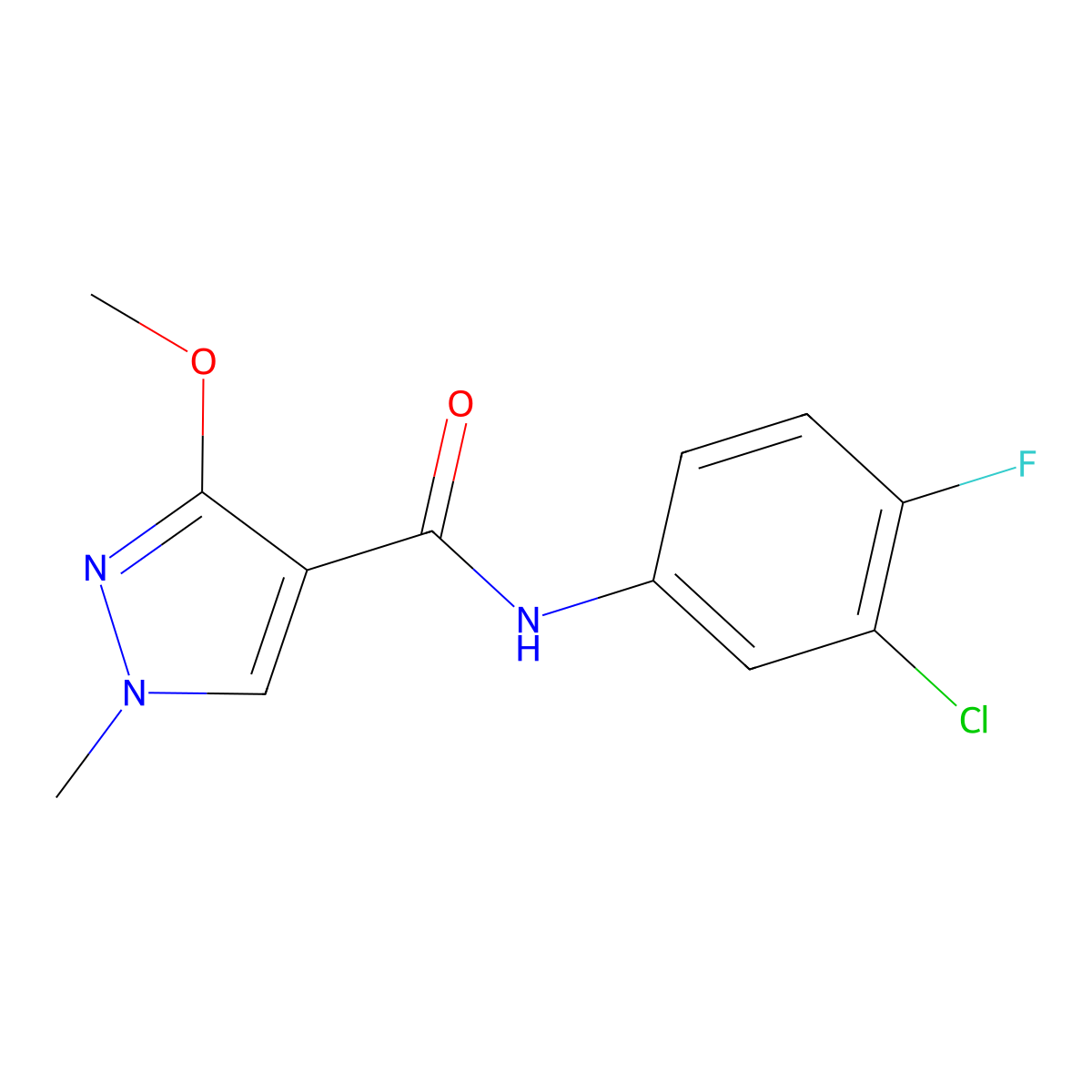 N-(3-chloro-4-fluorophenyl)-3-methoxy-1-methyl-1H-pyrazole-4-carboxamide molecular structure, CAS 1014028-60-4