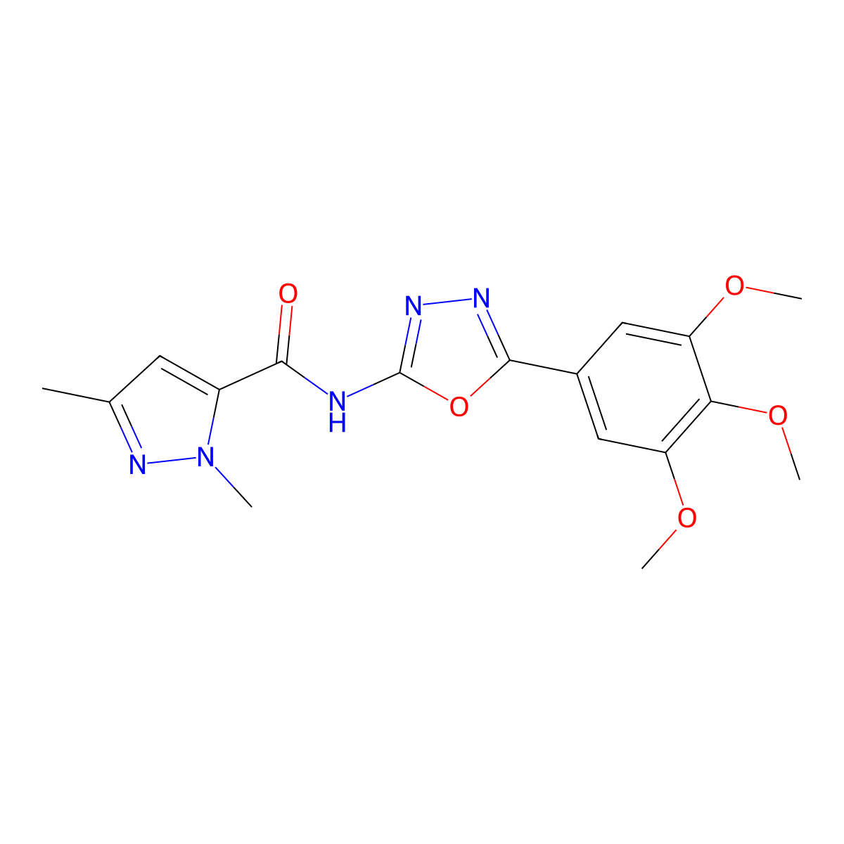 1,3-dimethyl-N-(5-(3,4,5-trimethoxyphenyl)-1,3,4-oxadiazol-2-yl)-1H-pyrazole-5-carboxamide molecular structure, CAS 1014028-67-1