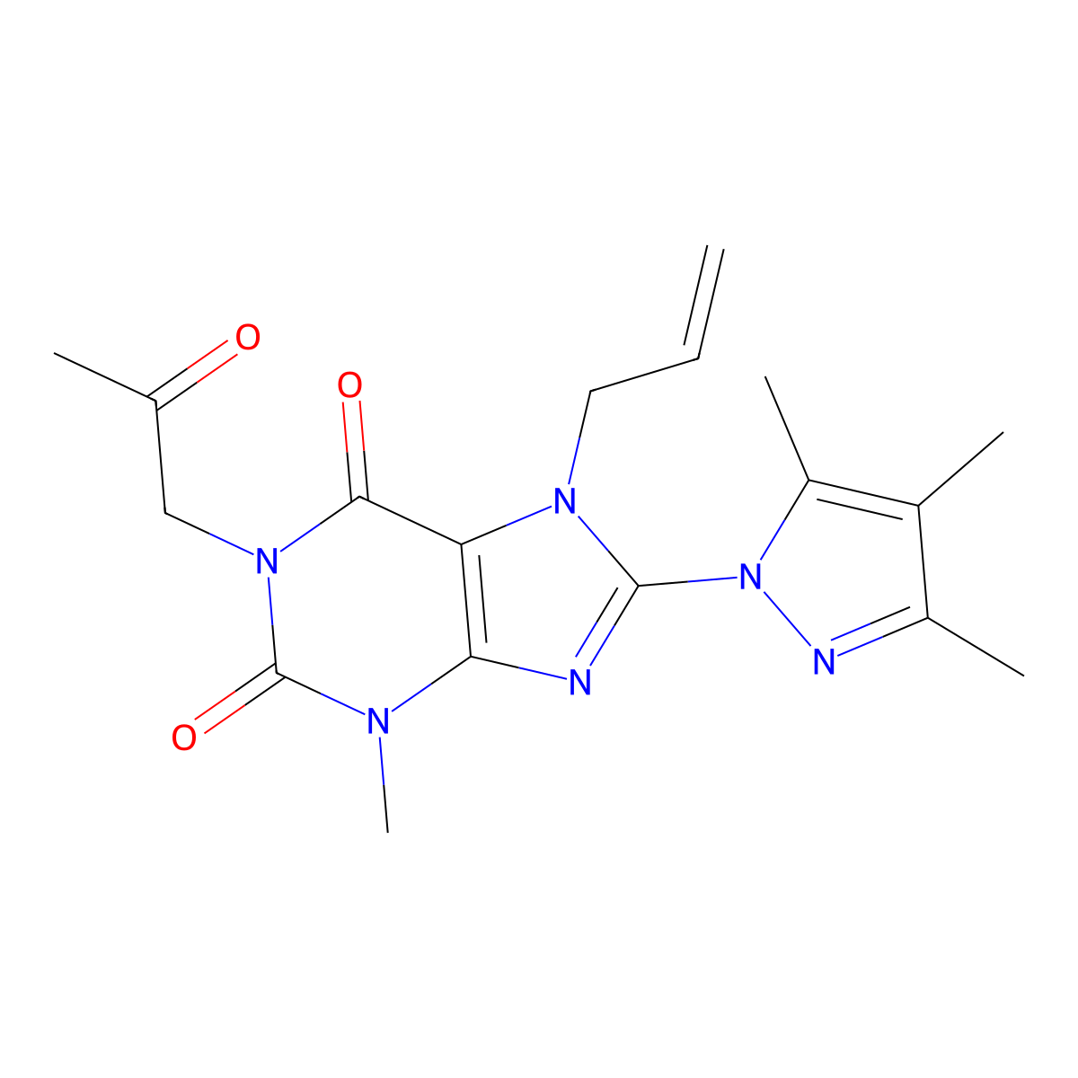 3-Methyl-1-(2-oxopropyl)-7-prop-2-enyl-8-(3,4,5-trimethylpyrazolyl)-1,3,7-trih ydropurine-2,6-dione molecular structure, CAS 1014029-07-2