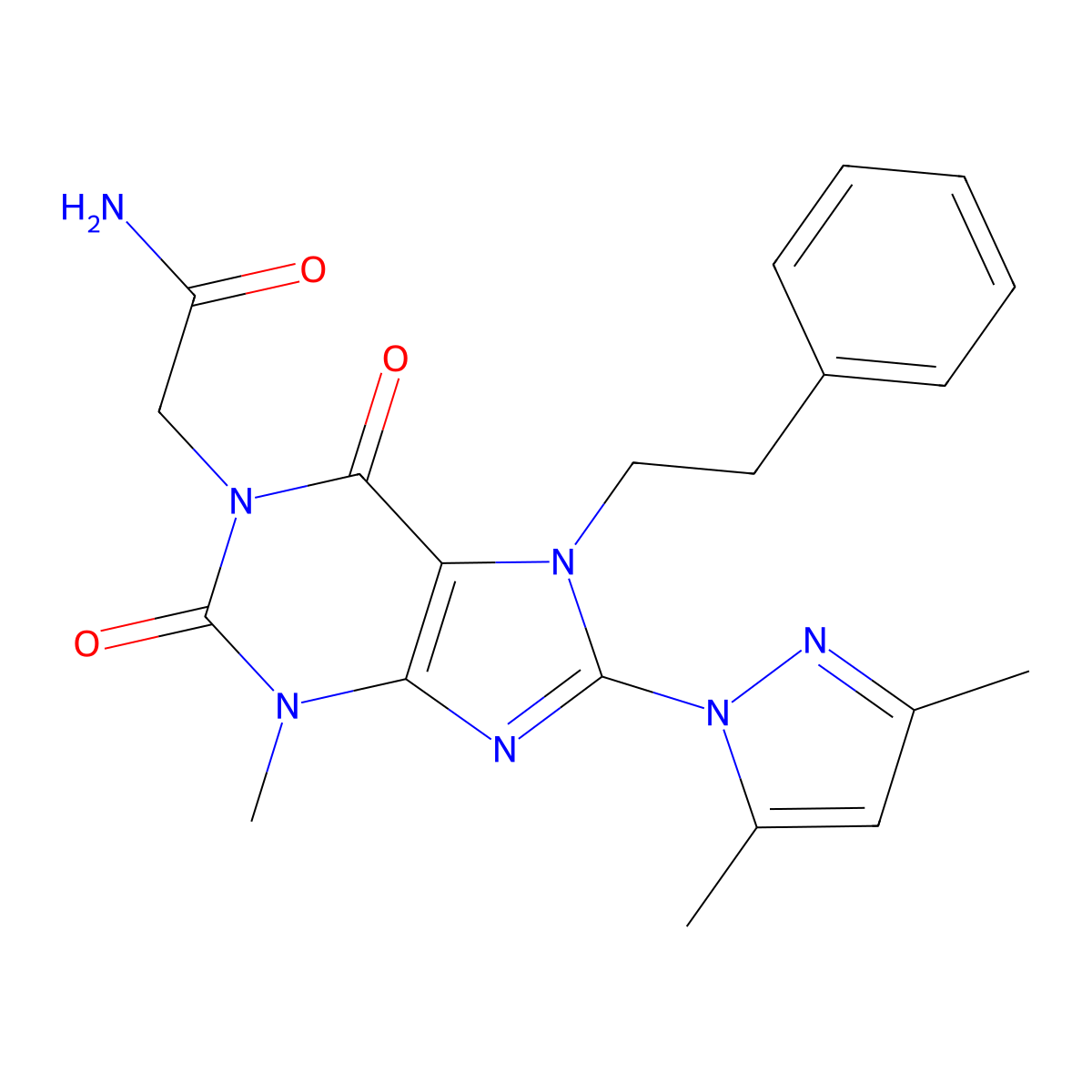 2-(8-(3,5-dimethyl-1H-pyrazol-1-yl)-3-methyl-2,6-dioxo-7-phenethyl-2,3,6,7-tetrahydro-1H-purin-1-yl)acetamide molecular structure, CAS 1014029-15-2